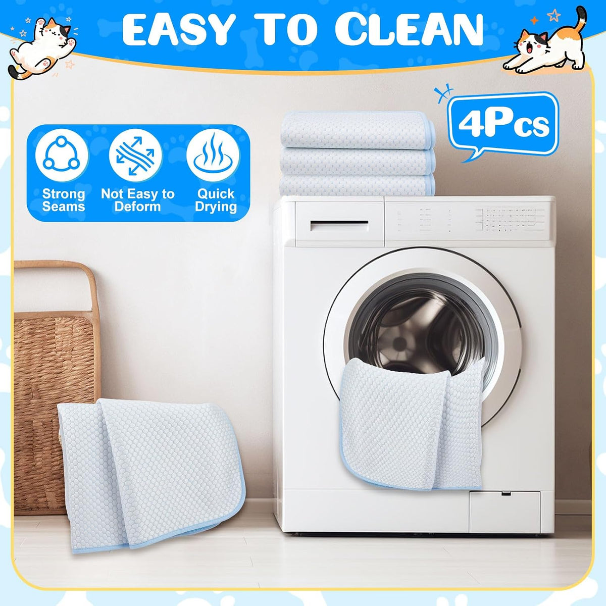 Chunful 4 Pack Dog Cooling Mat, 18 X 14 Inches Washable Self Cooling Pet Pad for Cats Dogs, Ice Silk Cold Kennel Crate Mat with Chill Fiber for Summer Indoor Outdoor Pet Sleeping