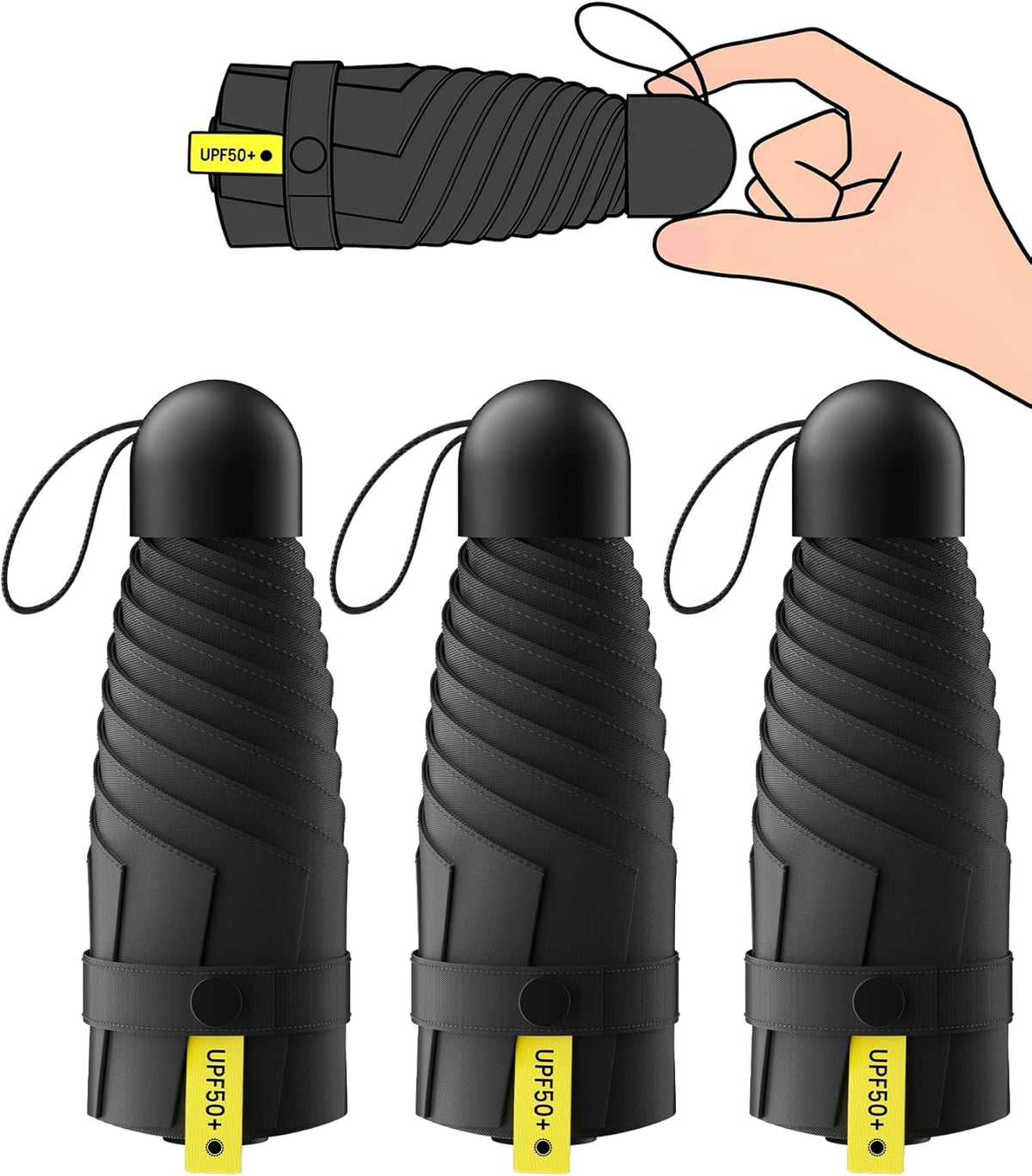 LMUGOOS 3 Pack Mini Travel Folding Umbrella,Upf 50+ UV Compact Portable Sun