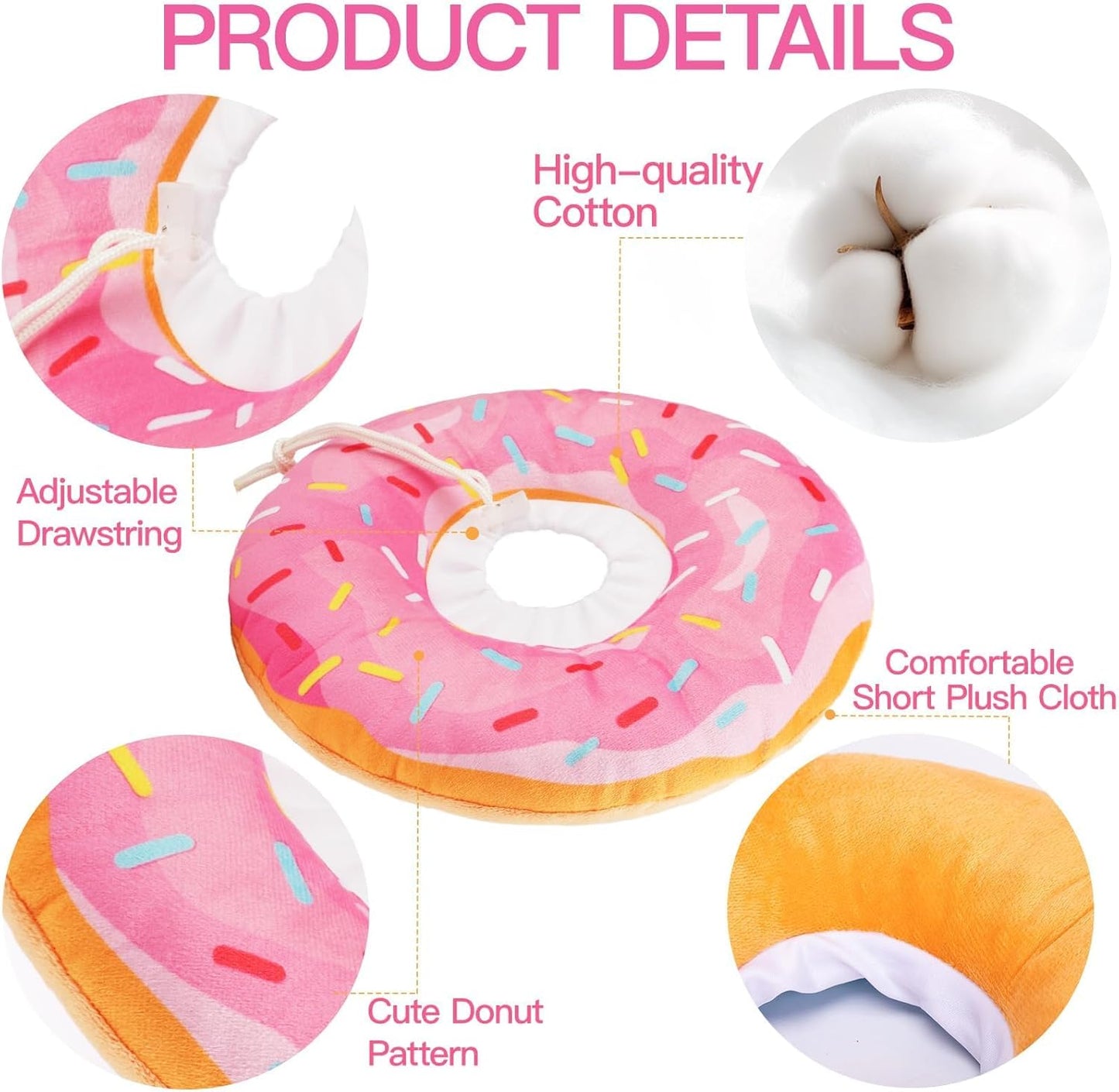 Cat Cone Collar Soft, Adjustable Cat Recovery Collars Spay Cones to Stop Licking, Cute Kittens Donut E Collar after Surgery, Anti-Lick Wound Healing Elizabetan Collars for Kittens (Pink, Small)