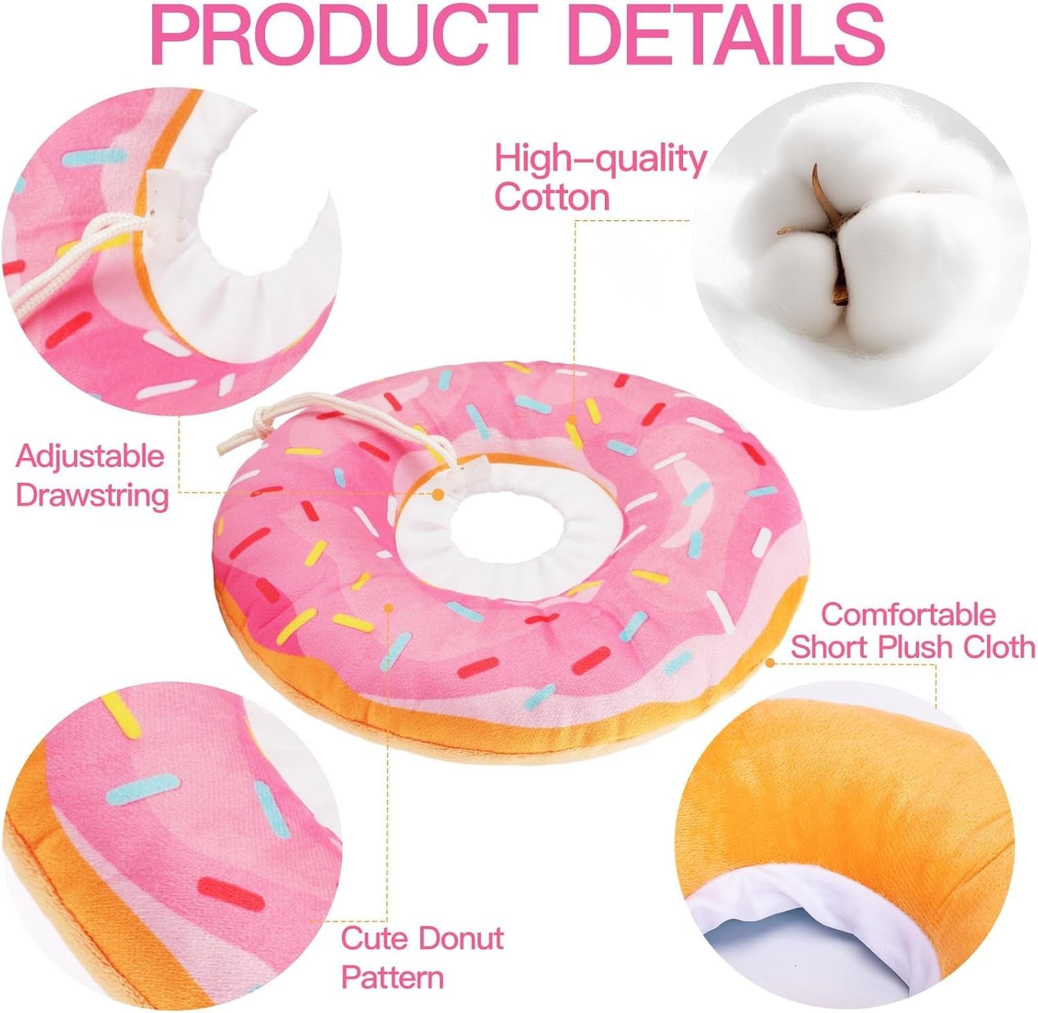 Cat Cone Collar Soft, Adjustable Cat Recovery Collars Spay Cones to Stop Licking, Cute Kittens Donut E Collar after Surgery, Anti-Lick Wound Healing Elizabetan Collars for Kittens (Pink, Small)