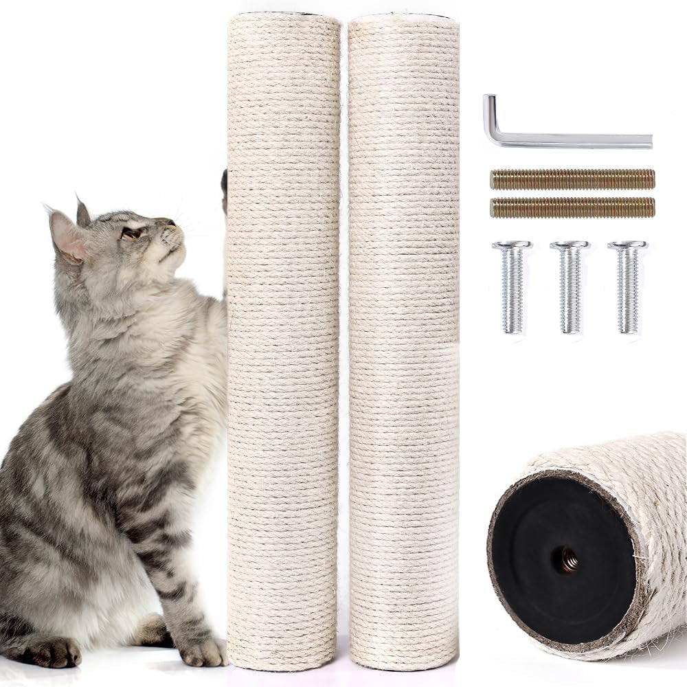 OSPNIEEK Cat Scratching Post Replacement with M8 Screws, 2 Pack 15.7“ Natural Sisal Rope Cats Tree Scratcher Refill, DIY Hemp Scratch Pole Part for Indoor Kitten Tower Refurbishment Accessories Spare