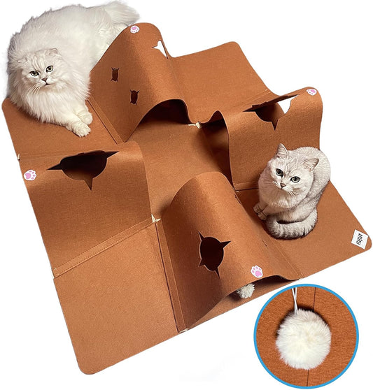 4-Way Cat Tunnels for Indoor Cats, Pet Interactive Toys with Plush Ball