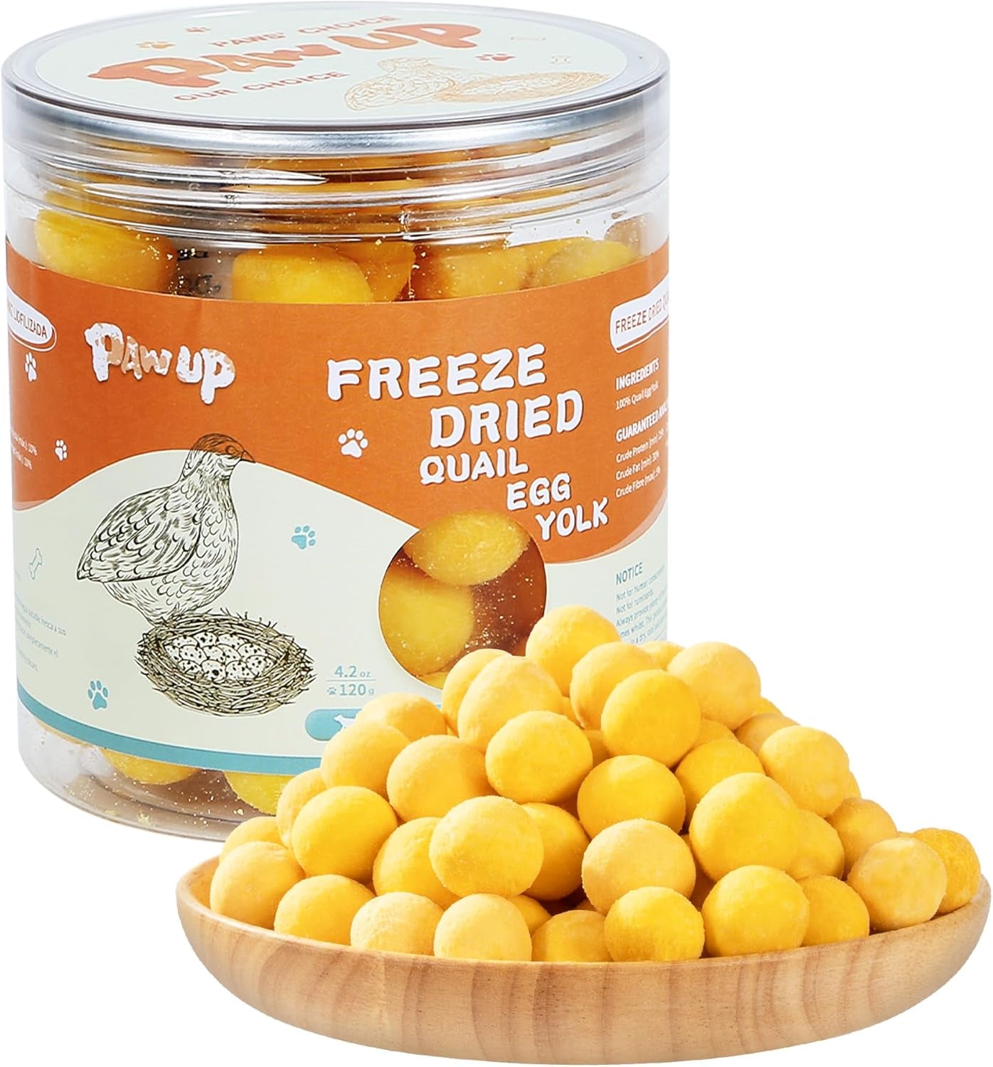PAWUP Freeze Dried Quail Egg Yolk Pet Treats, Freeze-Dried Pet Food for Dogs, Cats, Pure Fresh Ingredient, 4.2 Oz, Rawhide Free, Gluten&Grain Free