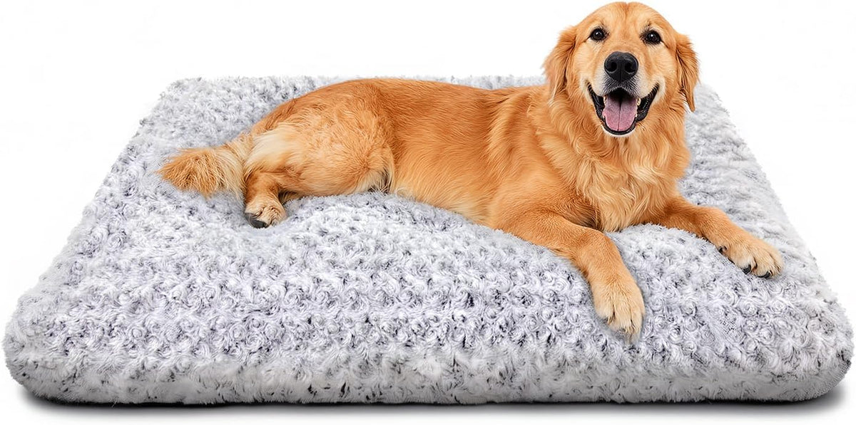 Dog Bed Large Size, Plush Washable Pet Bed Mat, Dog Crate Bed 35"X23", Gray