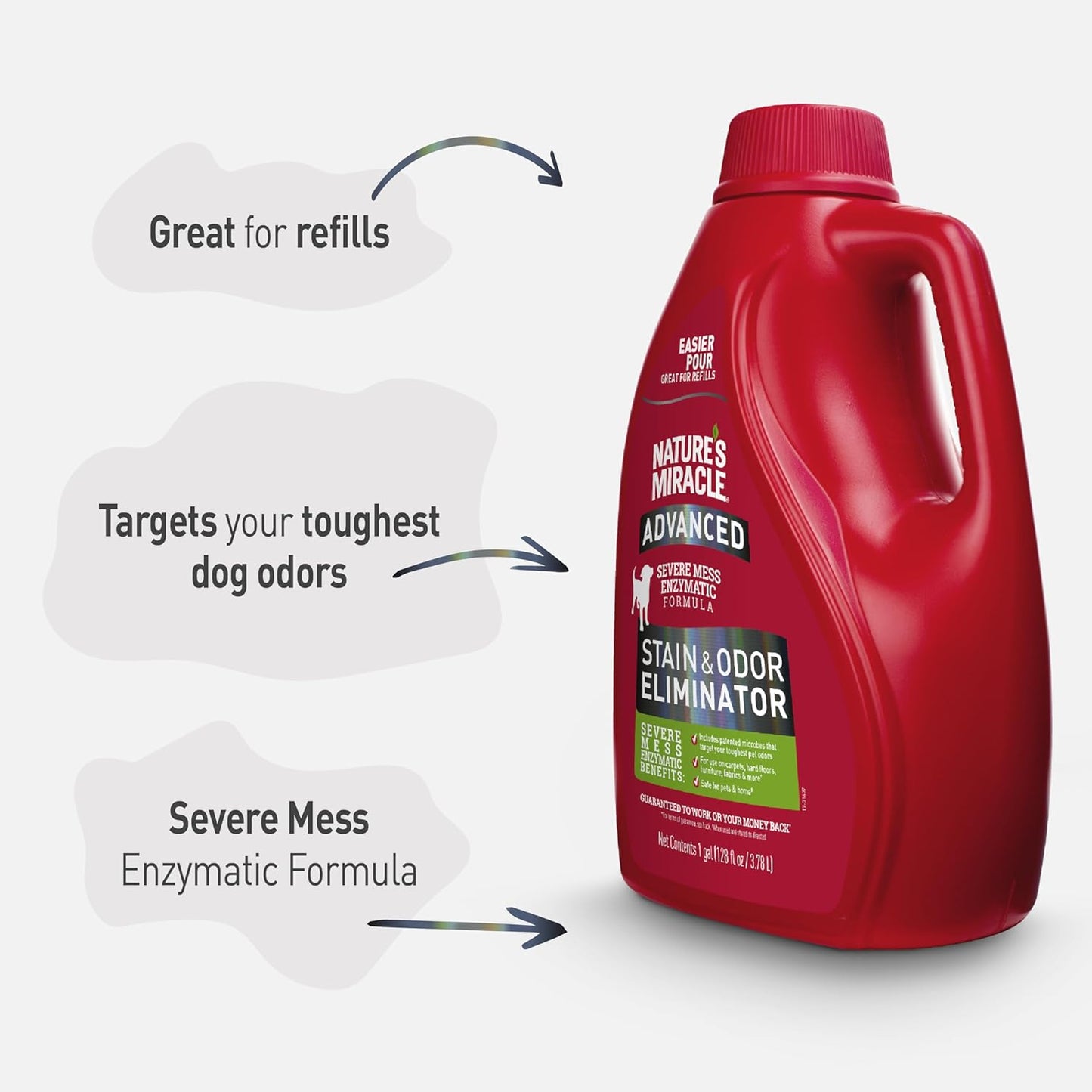 Nature’S Miracle Advanced Stain and Odor Eliminator for Dogs, 1 Gallon, Fresh Scent, Severe Mess Enzymatic Formula for Tough Pet Messes