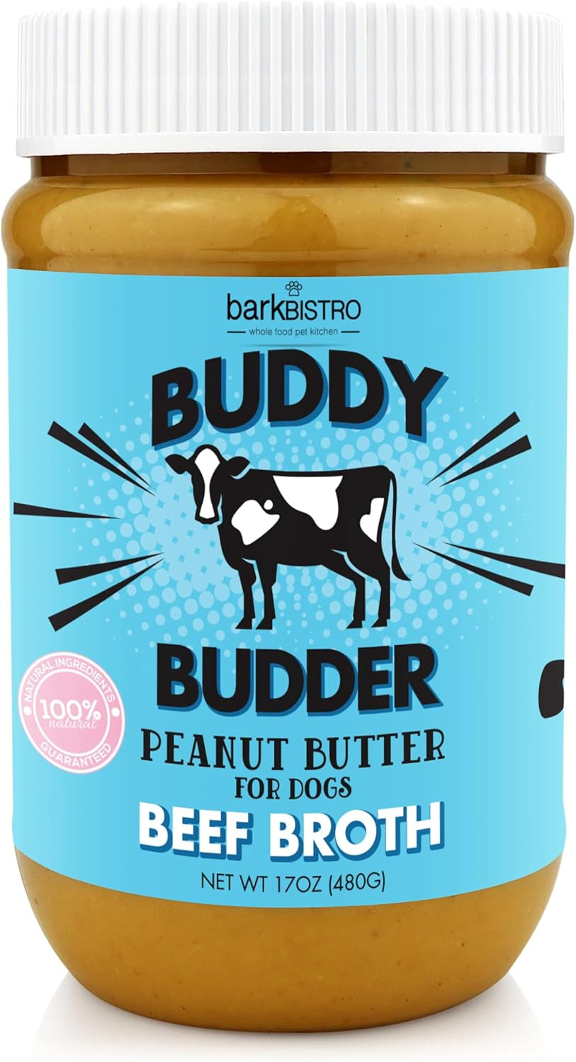 BUDDY BUDDER Beef Broth, 100% Natural Dog Peanut Butter, Peanut Butter Treat, Made in USA (17Oz)