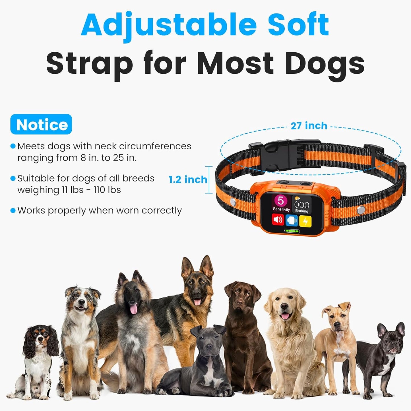 Smart Dog Bark Collar - anti Barking Device for Large Medium Small Dogs, Stop Excessive Barking & Aggression Behavior, with 5 Modes & 5 Sensitivity, IP67 Waterproof for Indoor/Outdoor Use, Orange
