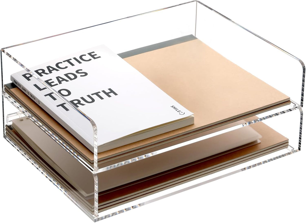 SANRUI Acrylic Desk Organizer Stackable Paper Tray, Letter Size Tray 2-Pack