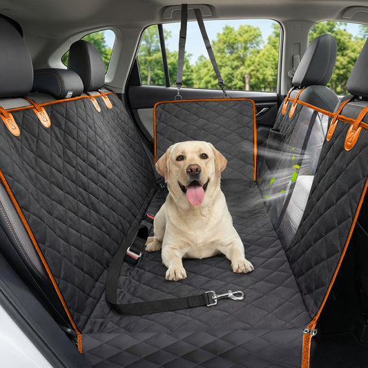 Dog Car Seat Cover, 600D Heavy Durable Dog Seat Cover for Back Seat, 100% Waterproof Scratch Proof Nonslip Dog Hammock for Car with Side Flap, Pet Seat Covers with Seatbelt for Cars Sedan SUV Trucks