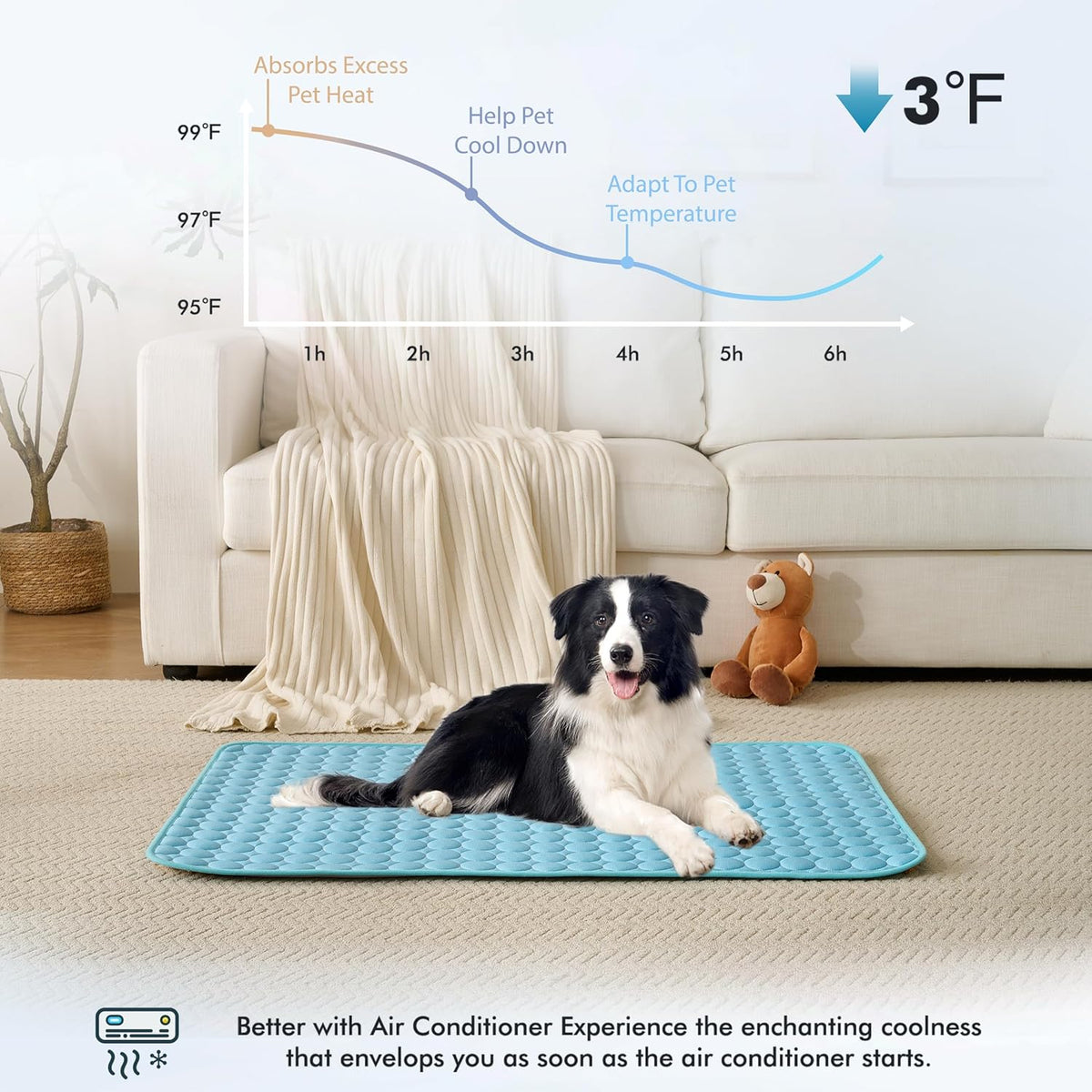 MICROCOSMOS Summer Cooling Mat & Sleeping Pad- Water Absorption Top, Materials Safe, Easy Carry, EZ Clean. Keep Cooling for Pets, Kids and Adults.(Blue, 28" X 22")