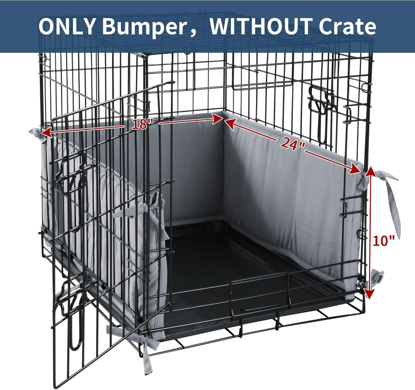 Hombys Dog Crate Bumper with Ties - Soft Crate Accessory -Kennel Cover - Training Pads for Front Door Crates, 24"X18", Gray