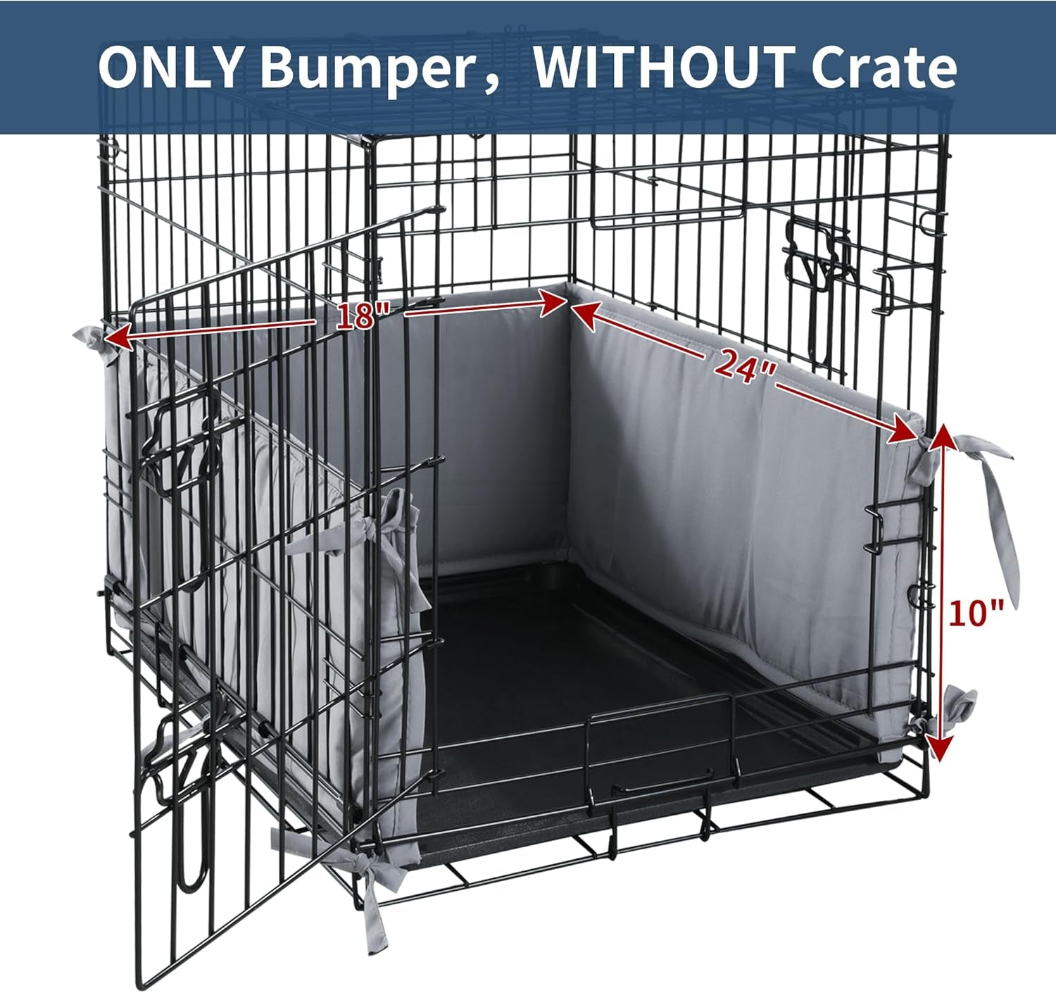 Hombys Dog Crate Bumper with Ties - Soft Crate Accessory -Kennel Cover - Training Pads for Front Door Crates, 24"X18", Gray