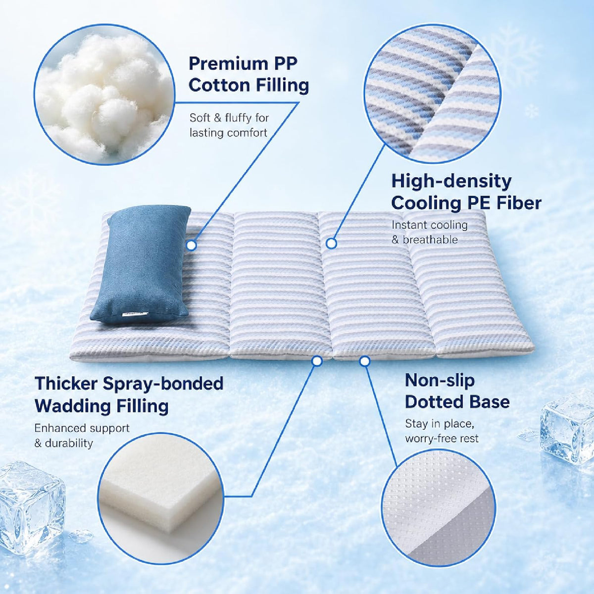 Dog Cooling Mat for Extra Large Dogs, Cooling Bed for Dogs with Pillow