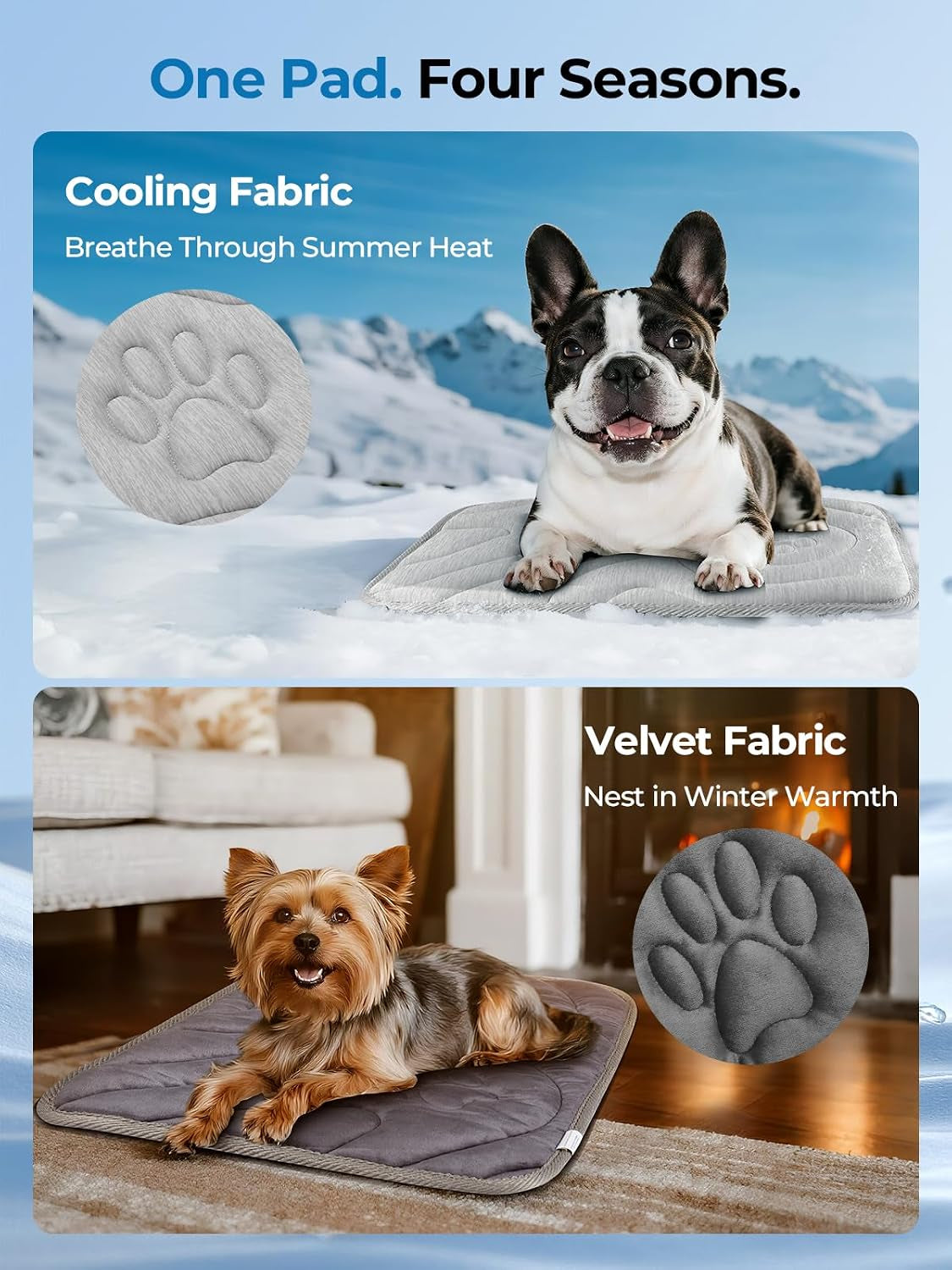Reversible Dog Cooling Mat for Small Dogs 24"X18" — Thick & Durable Orthopedic Breathable 3D Mesh, Cool-Feel Arc-Chill Fiber (Q-Max>0.5) & Soft Velvet, Machine Washable, Cool Gray