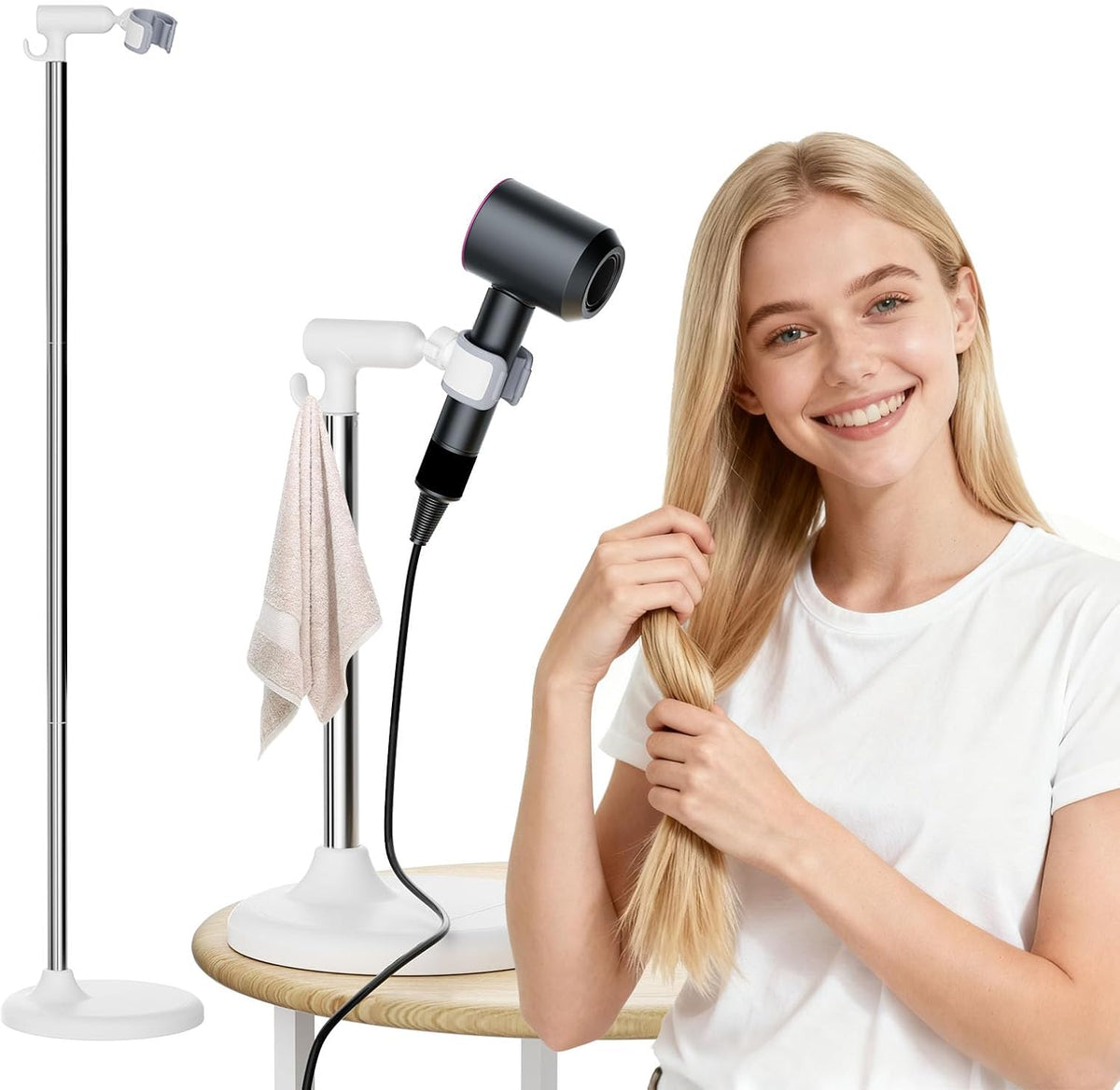 Heavy Duty Hair Dryer Stand, 360° Rotating, Adjustable Height