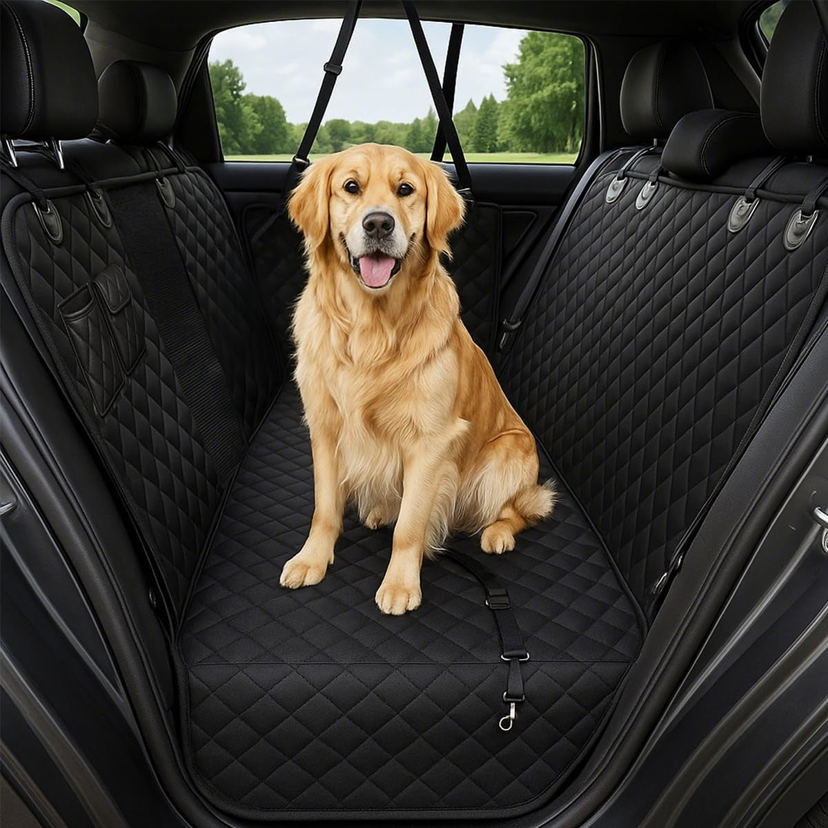 Fidozen Dog Car Seat Cover, Waterproof Hammock with Pocket, Standard, Black