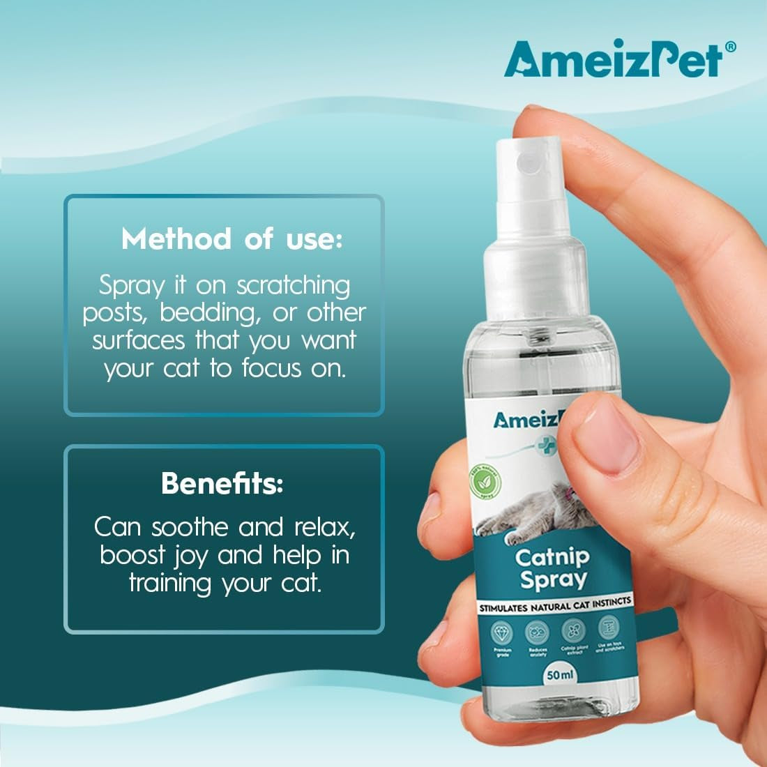 Ameizpet Catnip Spray for Cats, Cat Scratching Sprays, Transparent Cat & Kitten Behaviour Spray 50 Ml (1.69 Oz)
