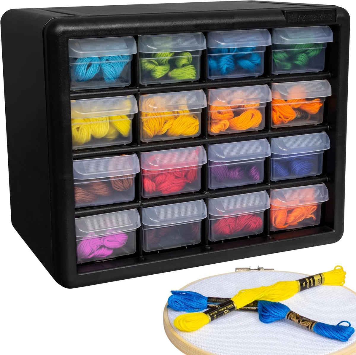 Akro-Mils 10116, 16 Drawer Plastic Parts Storage Hardware and Craft Cabinet, 10-1/2-Inch W X 6-1/2-Inch D X 8-1/2-Inch H, Black