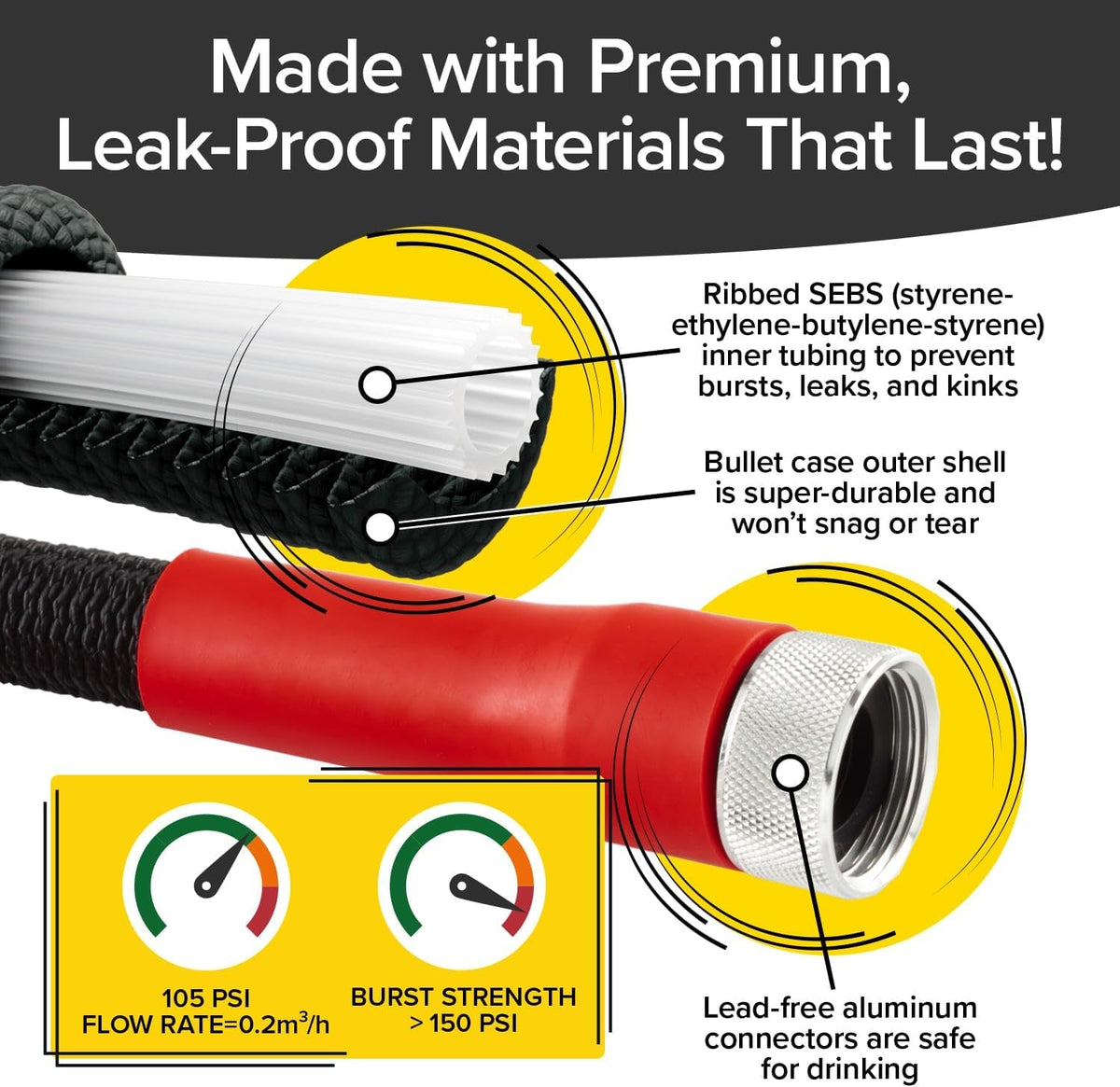 Pocket Hose 50 FT Silver Bullet 2.0 Hose, Turbo Shot Nozzle, Kink-Free