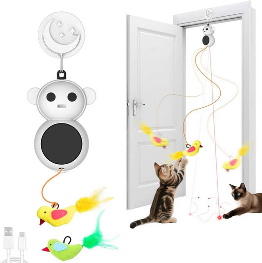 Automatic Laser Cat Toy with Interactive Flying Bird Feather, Natural White