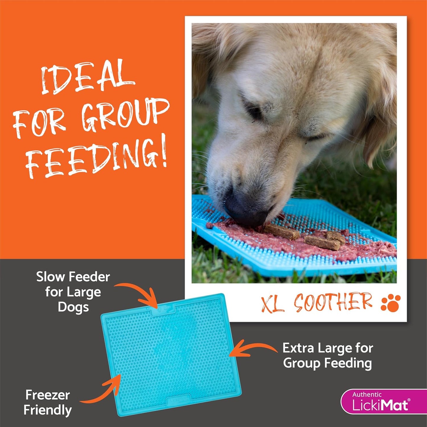 Lickimat X Large Breed Soother Dog Lick Mat, Dog Calmer, Slow Feeder, Anxiety Reliever Alternative to Puzzle Toys, Slow Feeding Bowls. Use Peanut Butter, Wet, Raw, Mixed Food, Healthy Treats - Orange