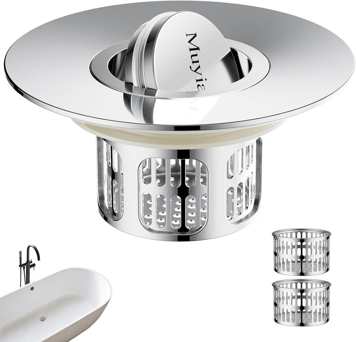 4 in 1 Flip-Cover Bathtub Drain Stopper 1.4"-2.6"（1,Silver）