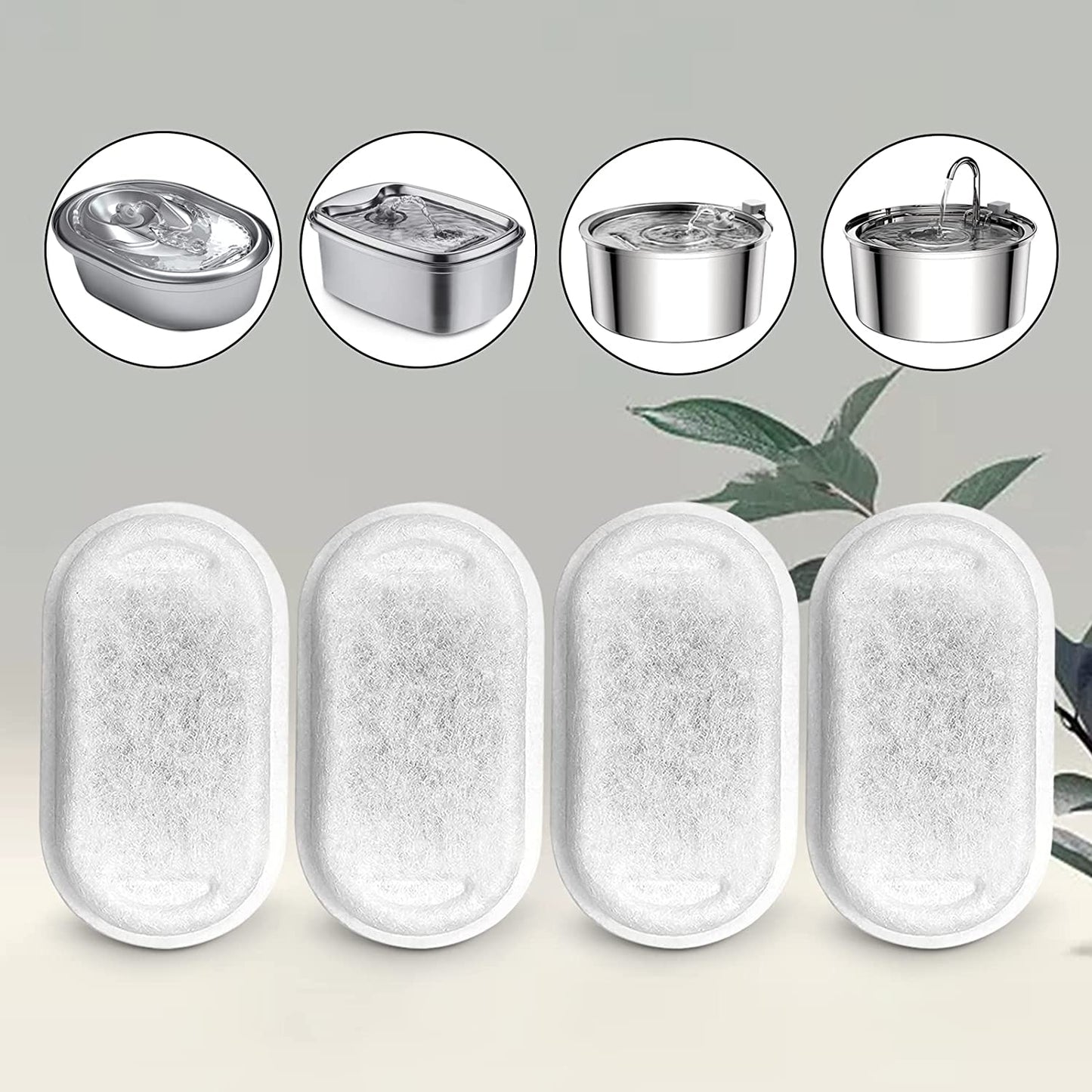 Cat Water Fountain Filters for 108/3.2L& 67Oz/2L Stainless Steel Pet Water Dispenser Fountain Filter Replacement with 8 Sponges (8 Filters&8 Sponges)
