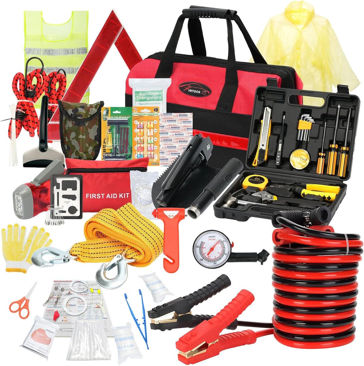 Emergency Roadside Kit for Car, Auto Vehicle Safety Kit, with Jumper Cables