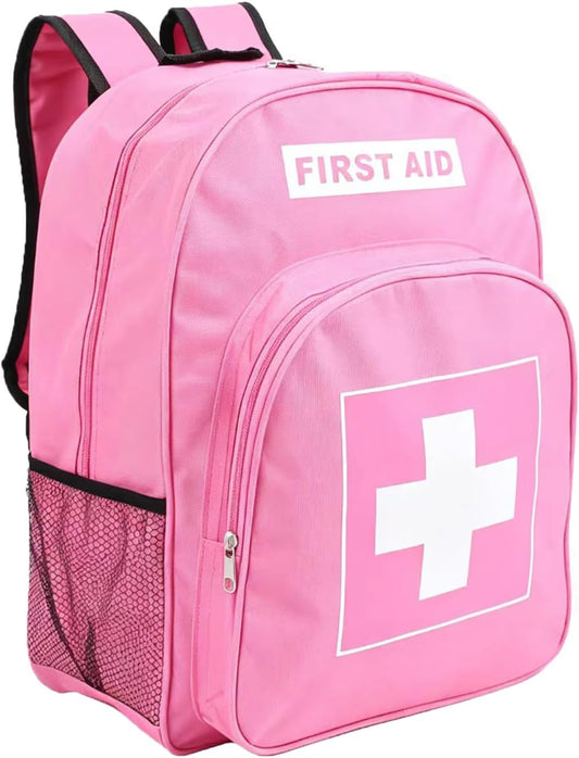 Red Emergency Bag First Aid Backpack Empty Medical First Aid Bag Treatment First Responder Trauma Bags for Riding Office Hiking Paramedics Outdoor Travel Camping Pet Dog Cat Daycare (Pink)
