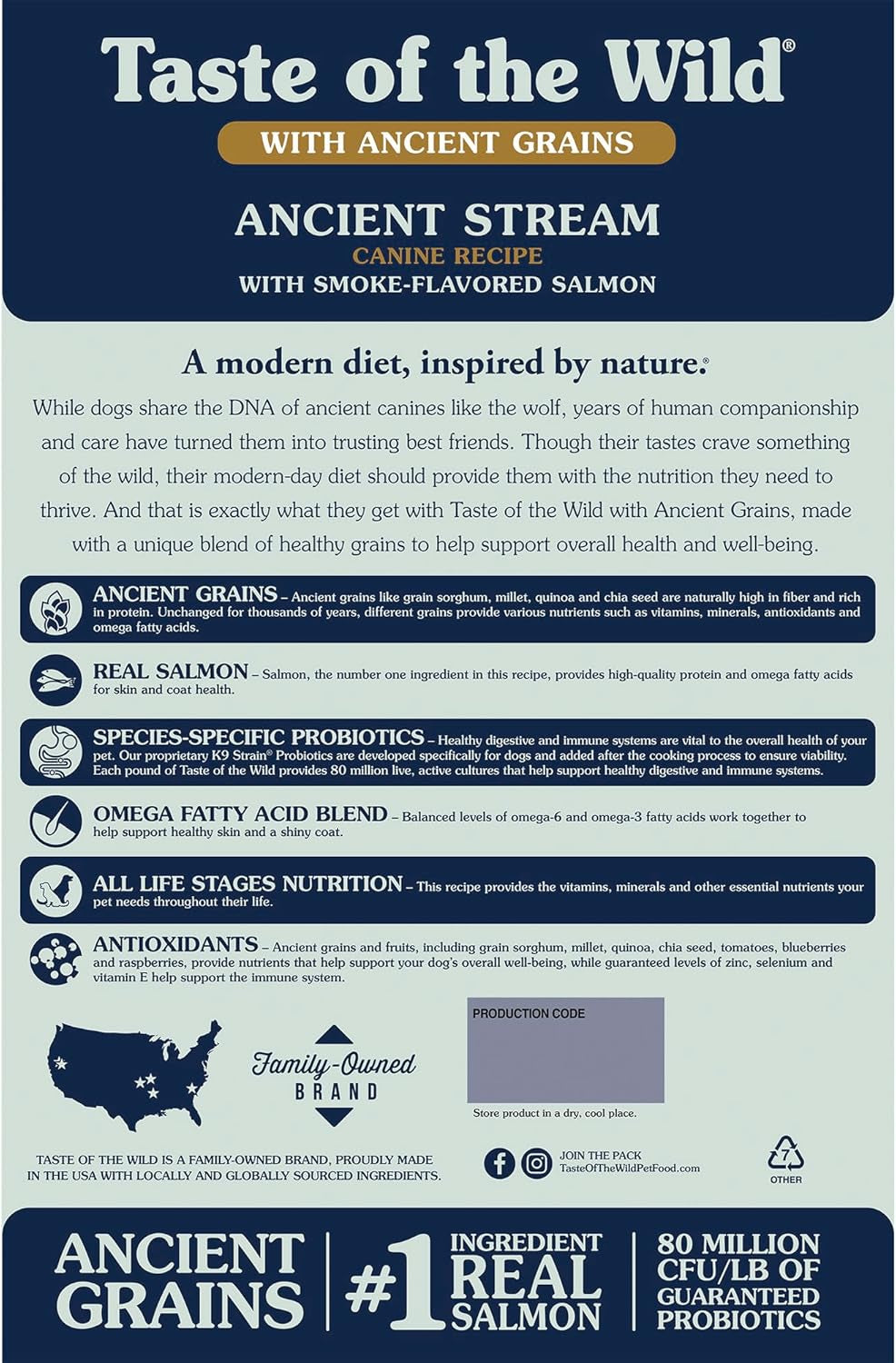 Taste of the Wild Ancient Stream All Life Stages High Protein Recipe with Smoke-Flavored Salmon & Ancient Grains Dry Dog Food 28Lb