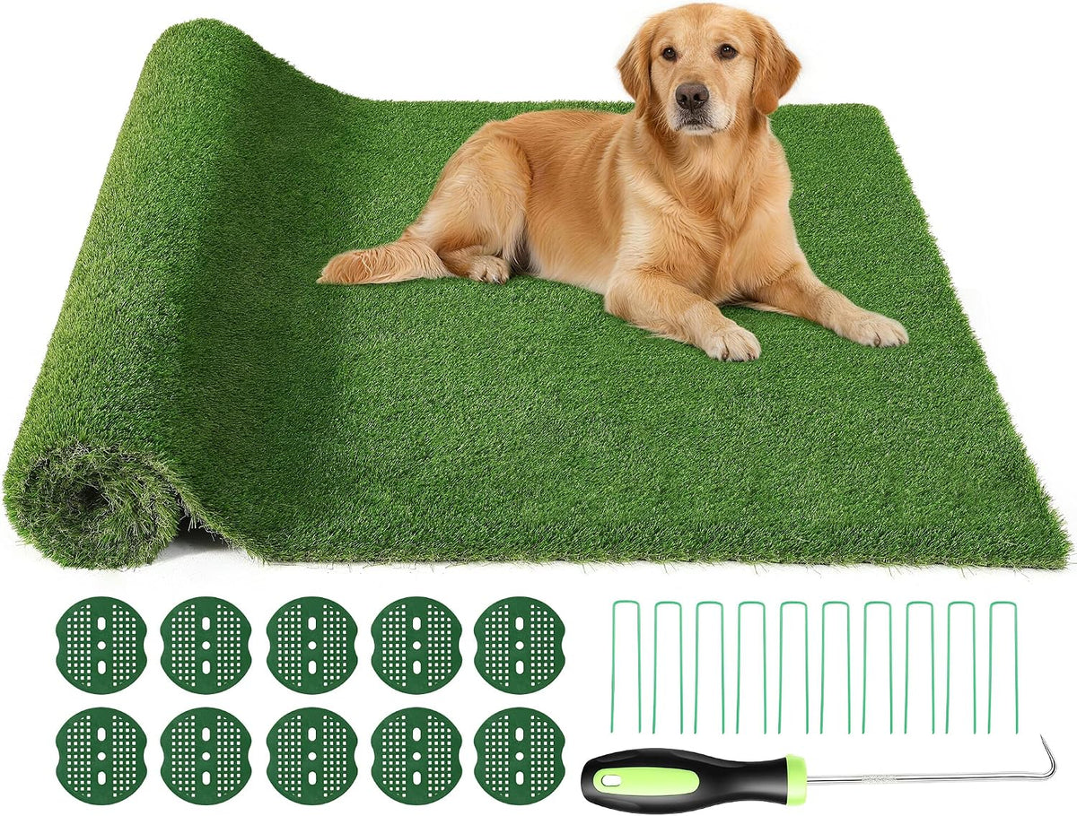 Artificial Grass Turf 4X10 FT, 1.38" Thick Fake Grass Rug, Three-Tone Synthetic Turf with Drainage, Outdoor Grass Mat for Backyard, Patio, Dogs & Golf Practice