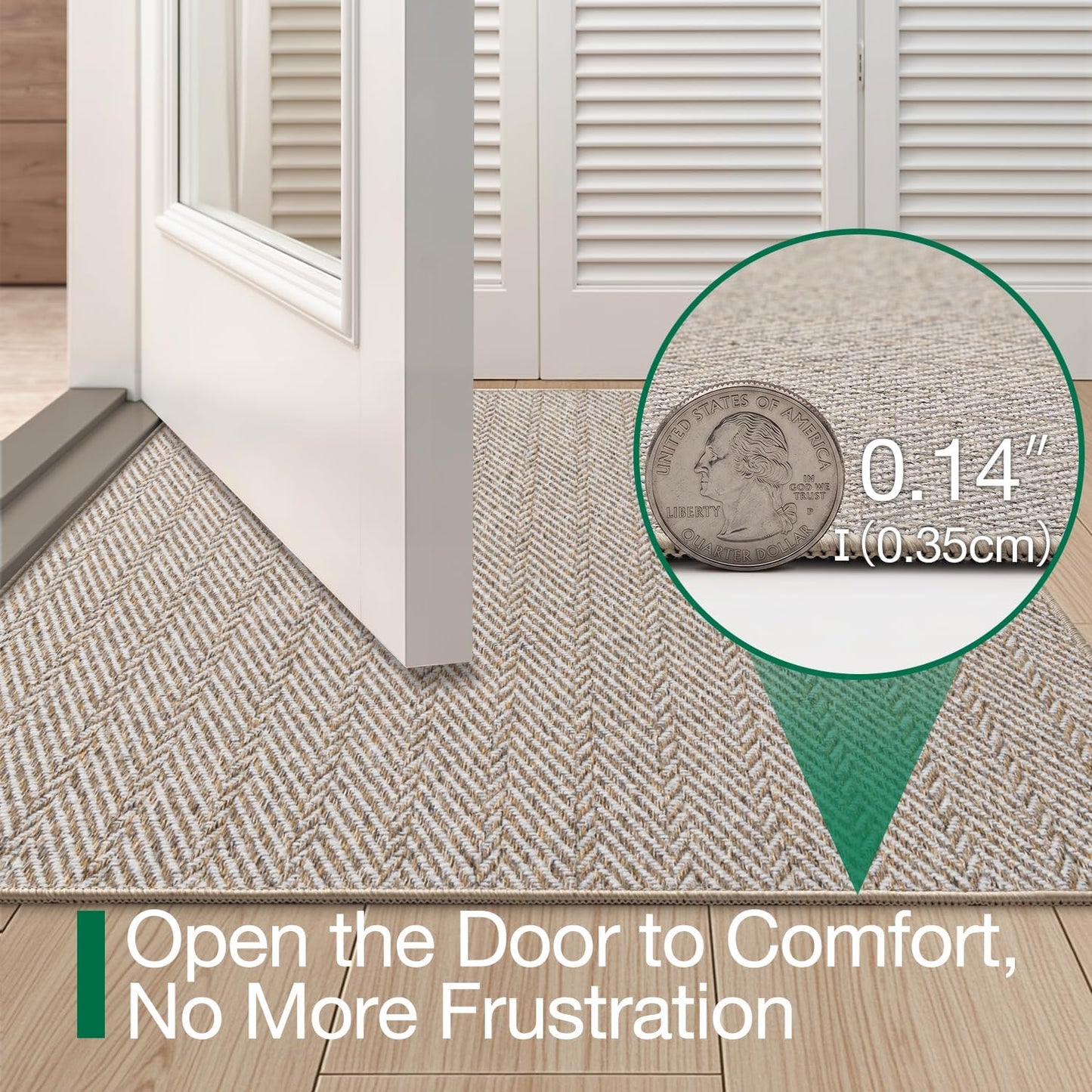 LUMI Ultra Thin Indoor Door Mat 24"X36", Entrance Doormat, Beige | 0.14" Ultra Thin, Dirt-Trapping & Absorbent Quick-Dry Surface, Waterproof Non-Slip Rubber Backing, Elegant Herringbone Design