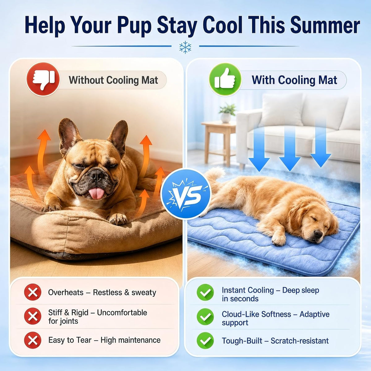 2 Pack Dog Cooling Mats, 44 X 28 in Q-Max 0.5+ Self-Cooling Pet Pads