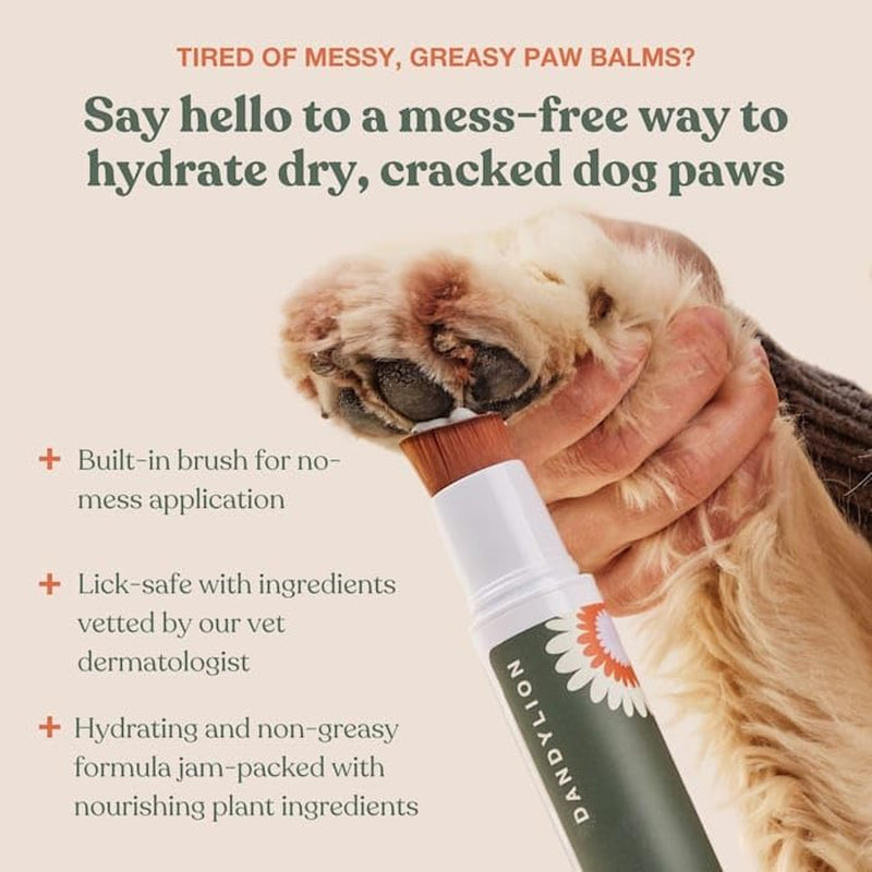 Dog Paw Balm, Soft Paws, Paw Moisturizer for Dogs with Brush, 0.6 Fl Oz | Dandylion Dog Lotion for Paws, Fragrance Free, Ph Balanced, Lightweight Moisture for Dry Cracked Paw Pads and Nose
