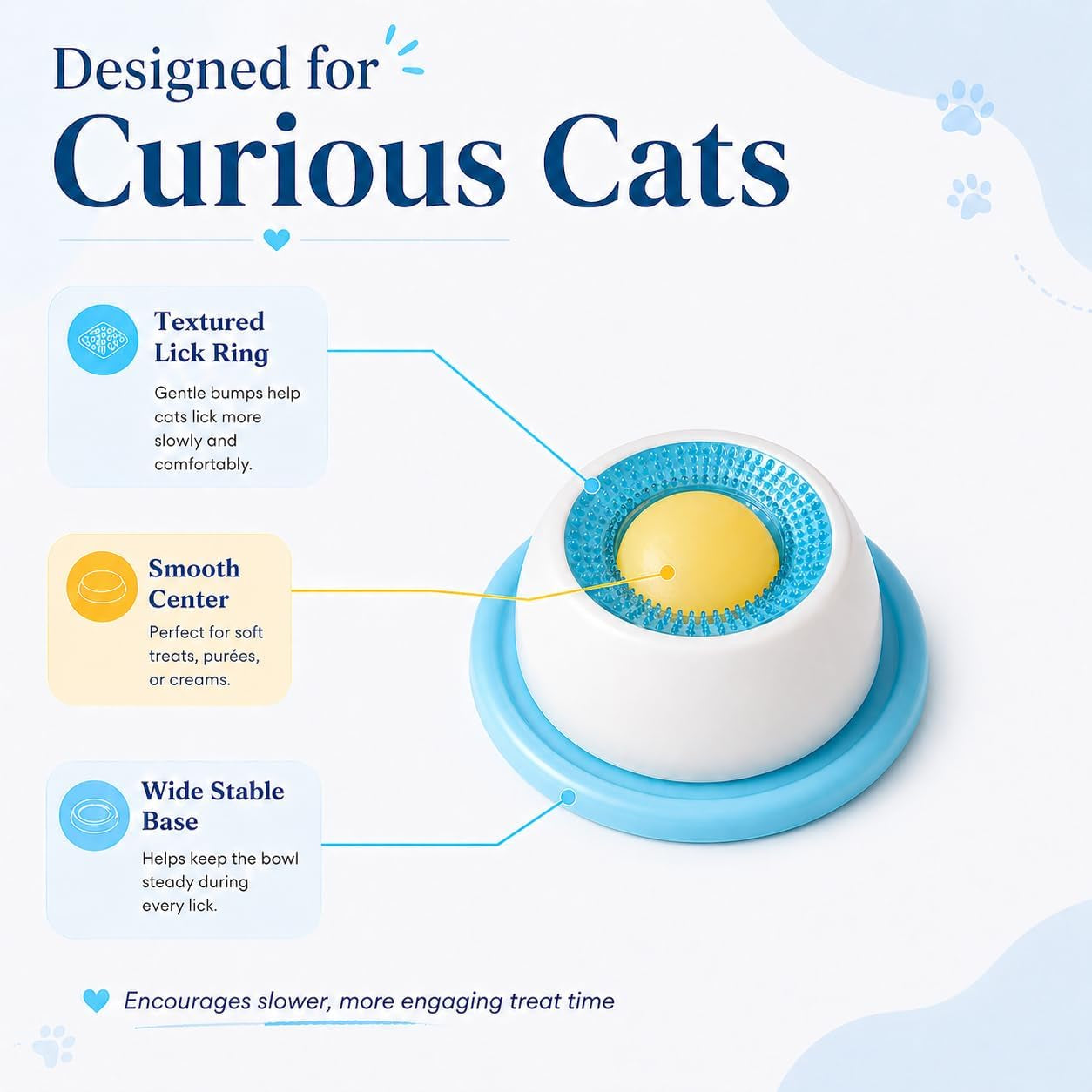 Cat Lick Bowl, Interactive Cat Slow Feeder Bowl & Lick Mat for Cats, Textured Lick Ring with Center Dome, Cat Enrichment Toy for Treat Paste, Puree, Yogurt, Wet Food, Stable Base, Blue