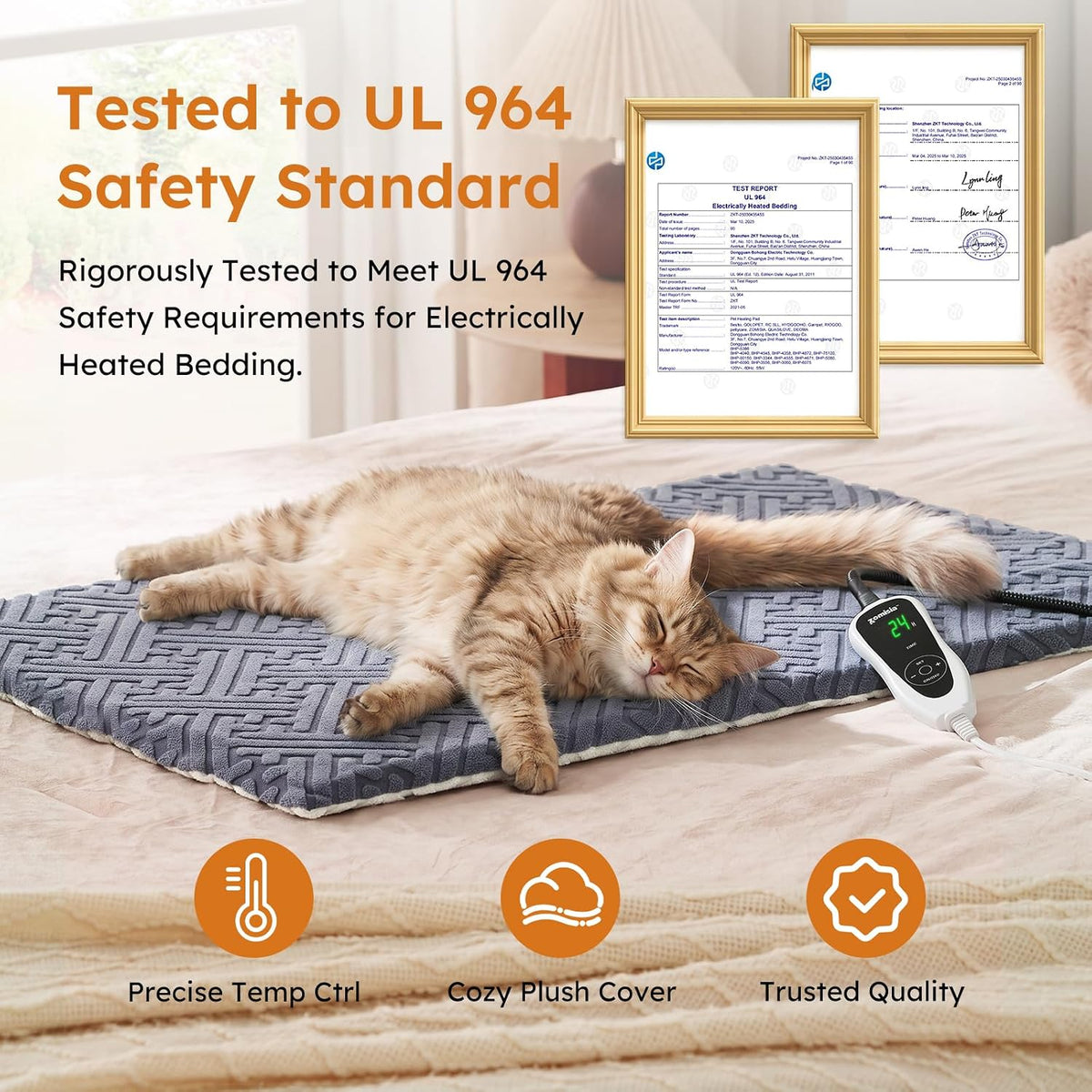 ZOMISIA Cat Heating Pad, Heated Cat Bed Indoor, 11 Temp & 25 Timer Settings