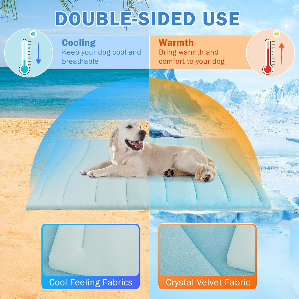 SCENEREAL Dog Cooling Mat for Crate, Thicken Self-Cooling Dog Pad Reversible (Cool & Warm), 36"X23" Pet Cool Bed for M Large XL Dogs,Kennel Sofa Mats Machine Washable, Durable Non-Toxic Gel, Outdoor