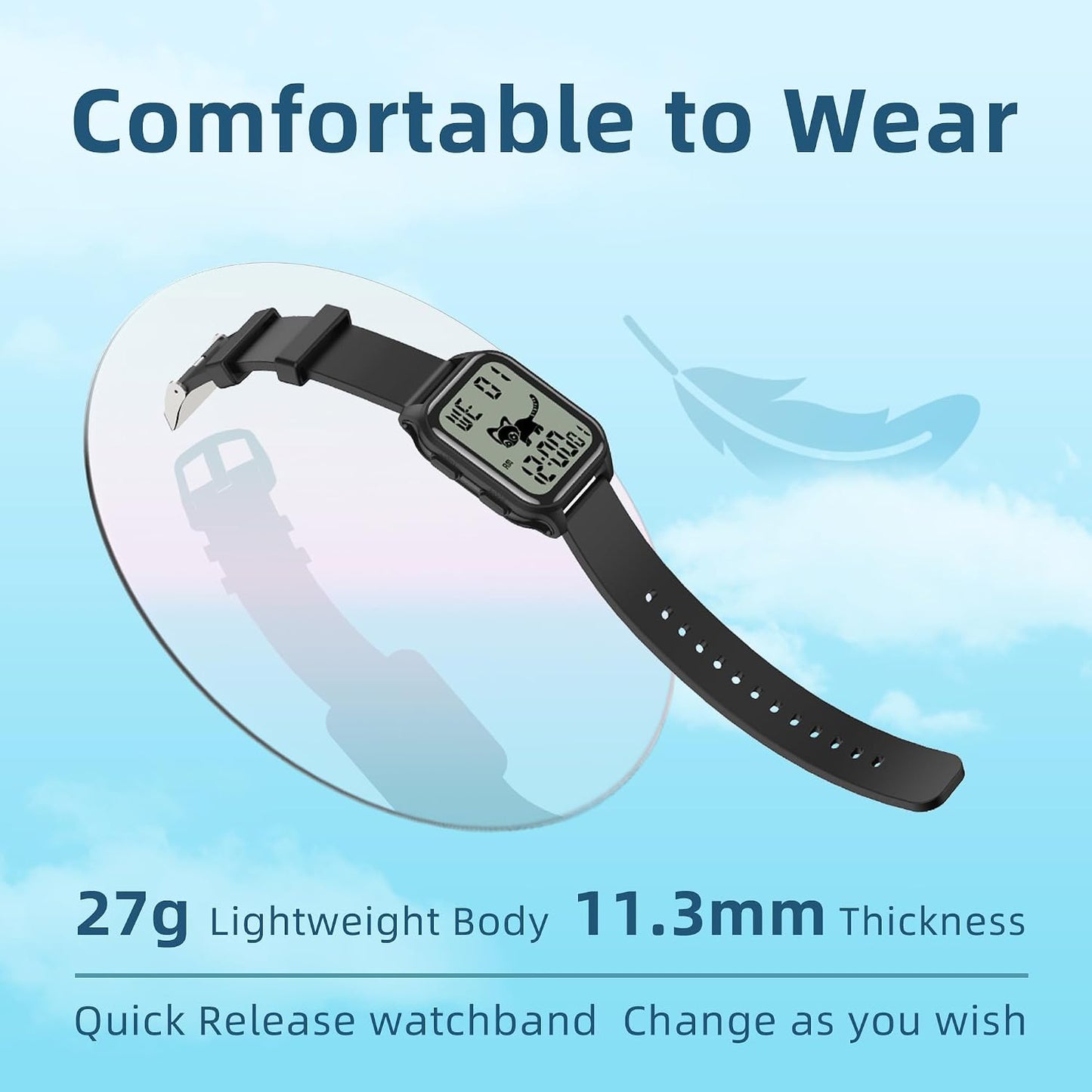 EZON T048 Digital Kids Watch for Teens Girls Boys,Sport Watch with Virtual Pet Cat Step Counter Stopwatch Pedometer Timer Alarm, No App Waterproof Fitness Tracker for Ages 7-18