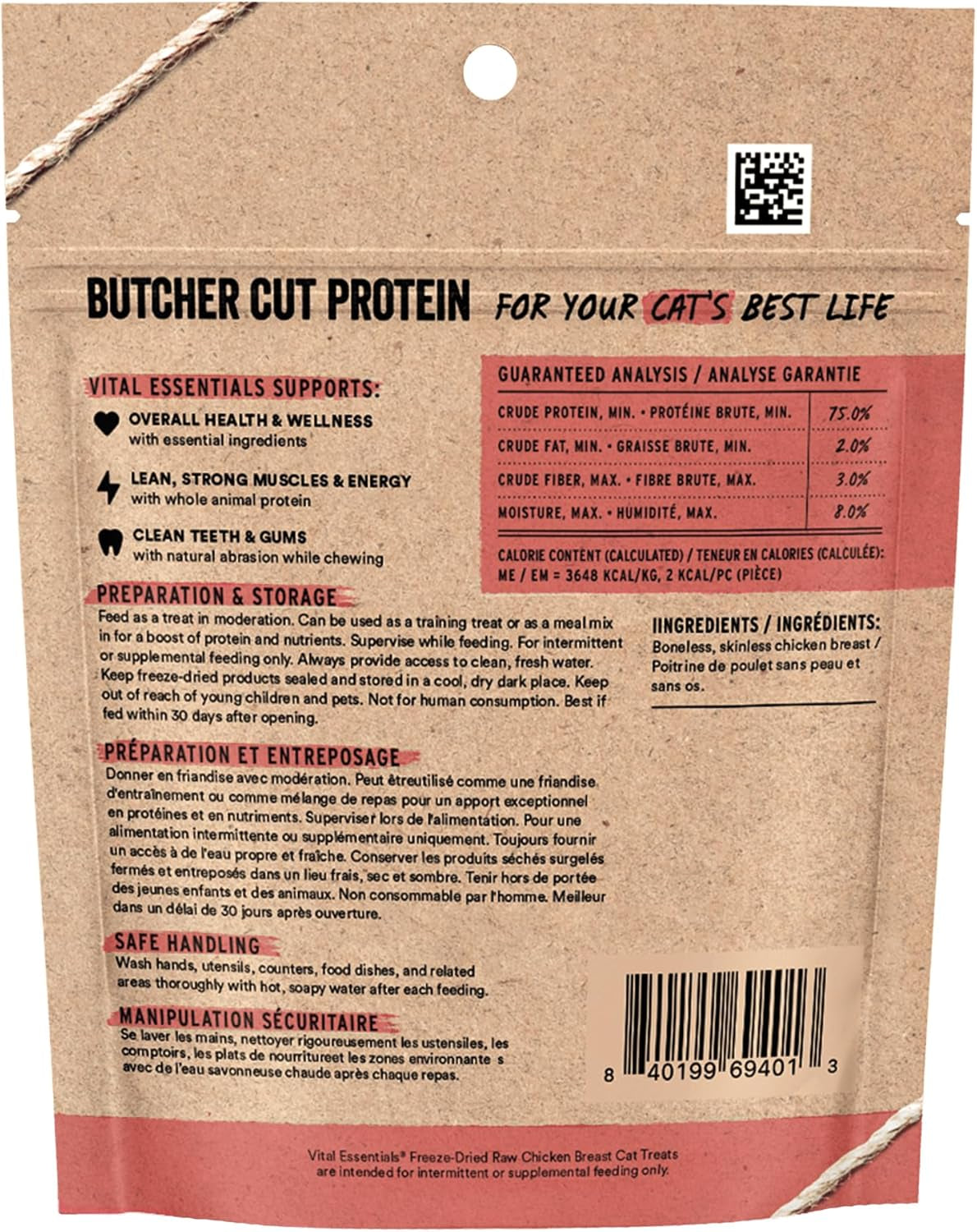 Vital Essentials Freeze Dried Cat Treats | Chicken Breast, Single Ingredient | Premium Quality | Grain Free, Healthy Treats for Cats, 1 Oz Bag