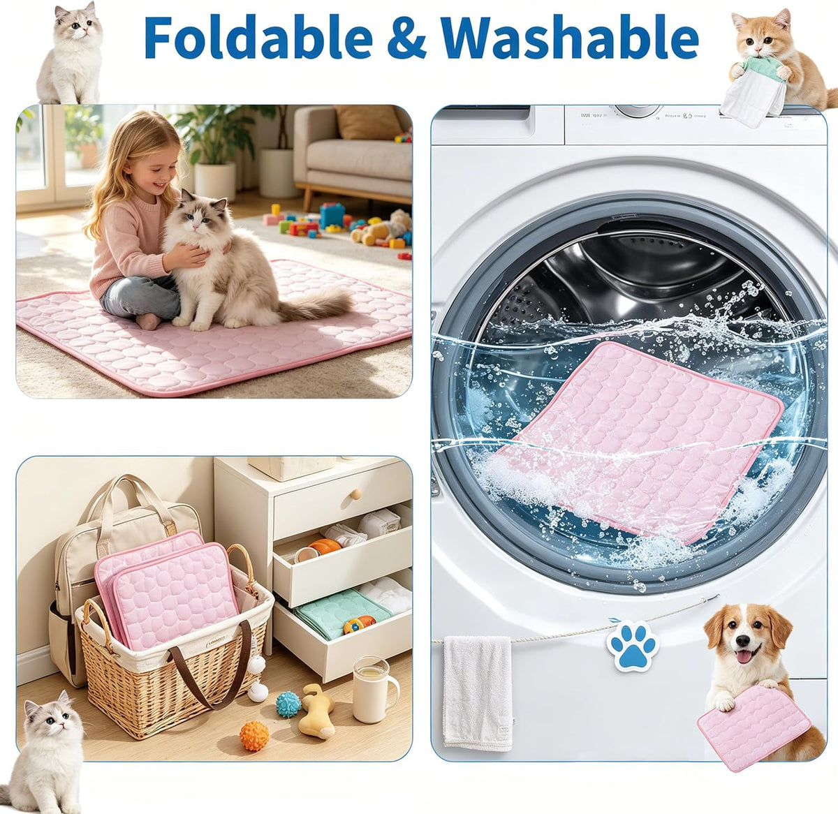 Cooling Mat for Dogs, 29" X 39" Thick & Reversible Cat Cooling Mat, for Large Pets, Breathable Summer Ice Silk Cooling Pad Portable Washable Kennel Mat in Outdoor Summer, Car, Home