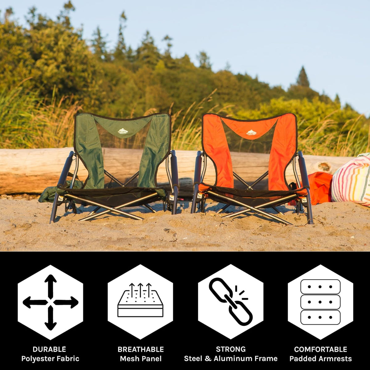 Cascade Mountain Tech Folding Camp Chair for Camping, Beach, Picnic, Barbqeues, Sporting Events with Carry Bag