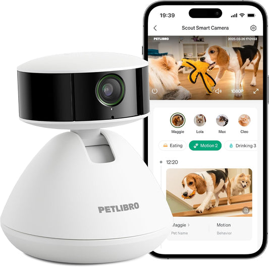 PETLIBRO AI Dog Camera Pet Camera Indoor with Phone App [Multi-Pet Recognition, Daily Activity Analysis & Smart Summaries] Cat Cam 360° View, 1080P Dog Cam Night Vision, 2-Way Audio Home Camera Wifi