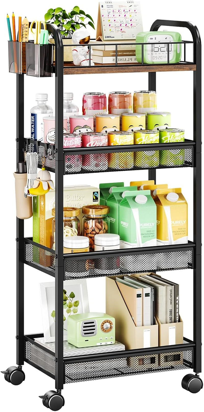 Hapirm 4 Tier Metal Rolling Cart- Utility Storage Cart with Locking Wheels