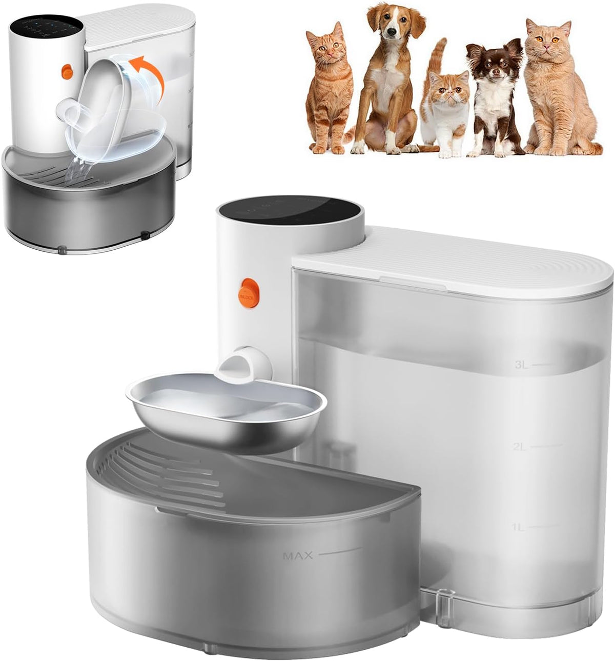 Petgravity Smart Cat Water Dispenser - Stainless Steel Water Bowl, Self-Refill Cat Water Fountain Automatic Water Dispenser for Cats & Small Dogs, 3.5L/118.4Oz