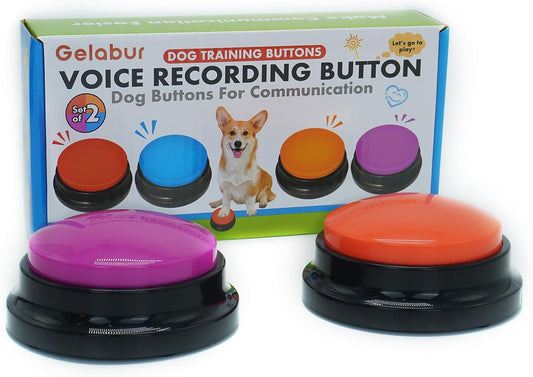 Gelabur Set of 2 Dog Buttons for Communication, Voice Recordable Buttons for Classroom, Dog Training Talking Buttons Starter Set, Pet Easy Speaking Buttons Tools
