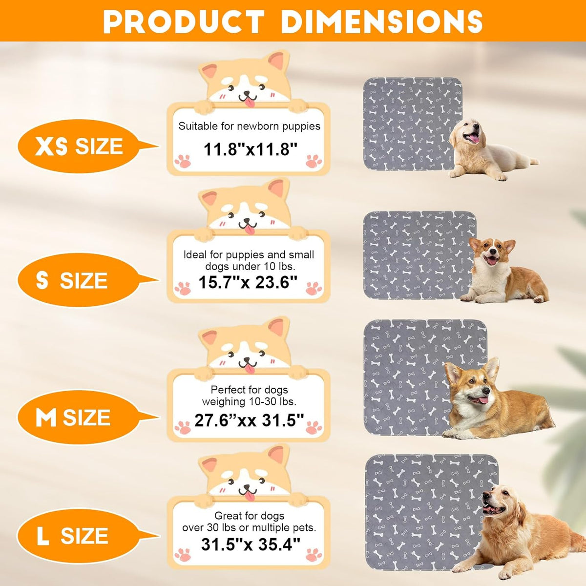 Puppy Pee Pads with Pheromones, Washable Puppy Training Pads for Dogs Reusable Puppy Potty Pads for Dogs and Cats(With Pet Hair Removal Gloves)