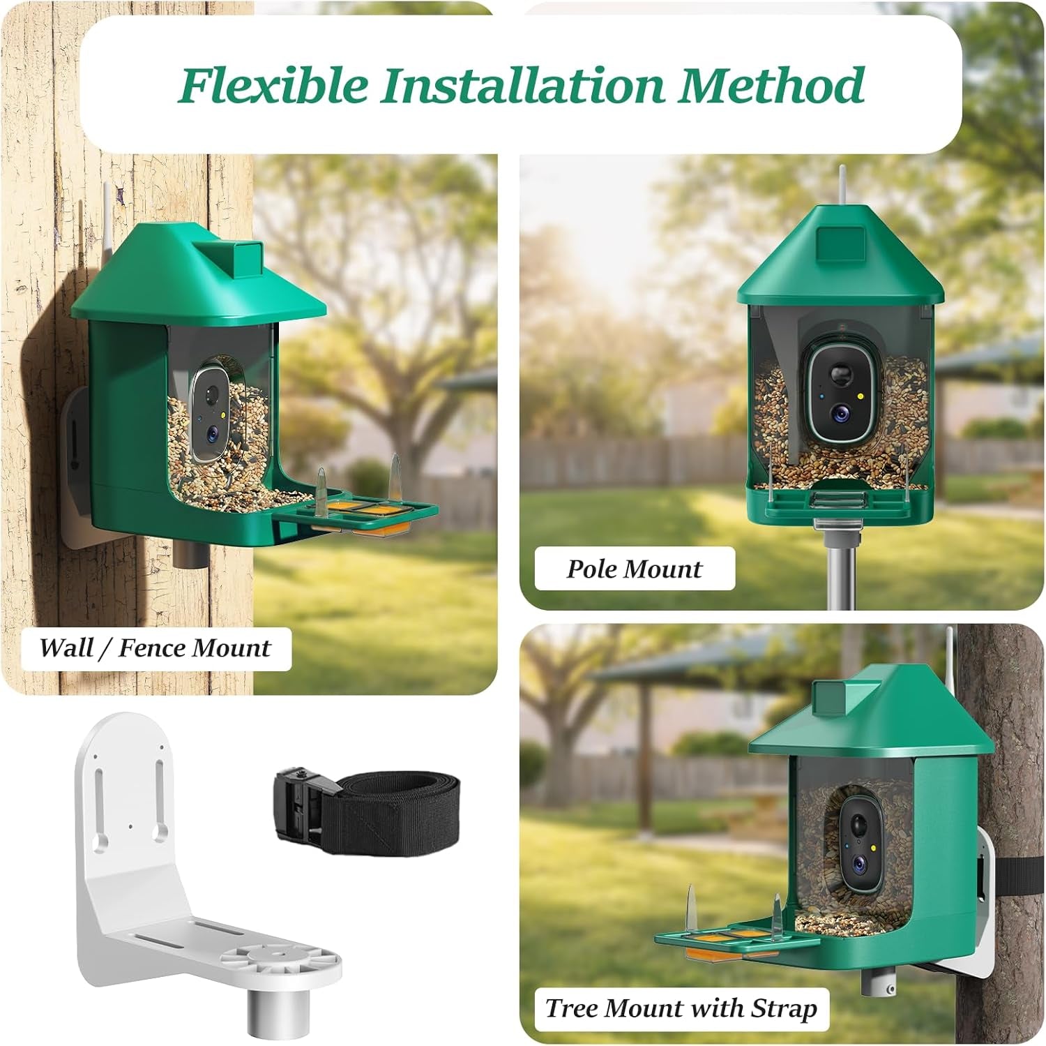 Bird Feeder with Camera,2K Live View,Wifi Smart Bird House with Cam Solar Powered for Outdoor,Night Vision,Ai Identify,Auto Record Video,Real-Time App Alerts,Birdwatching Gifts for Family,Birds Lover