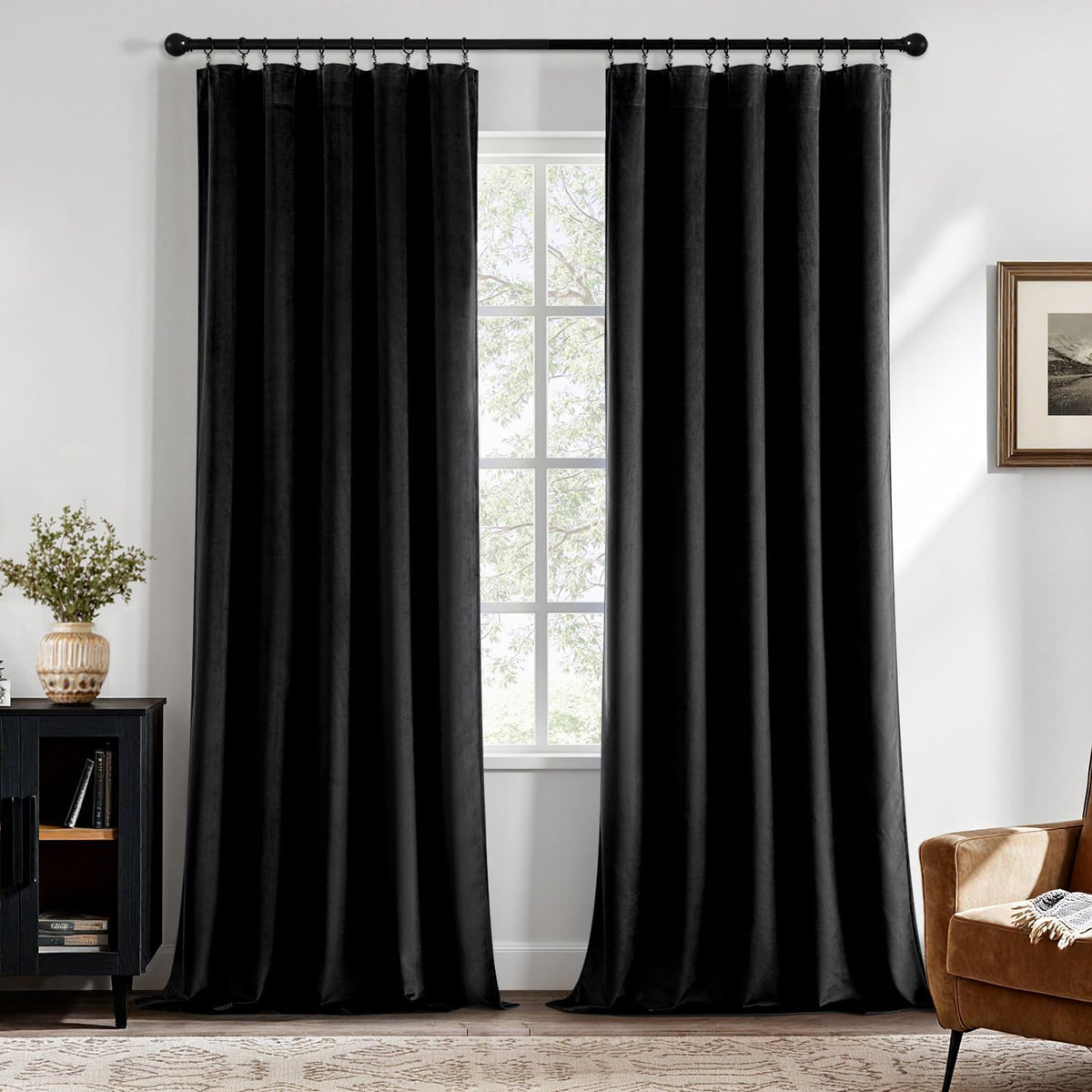 MIULEE Black Velvet Blackout Curtains 84 Inch Long 2 Panels, W40 X L84