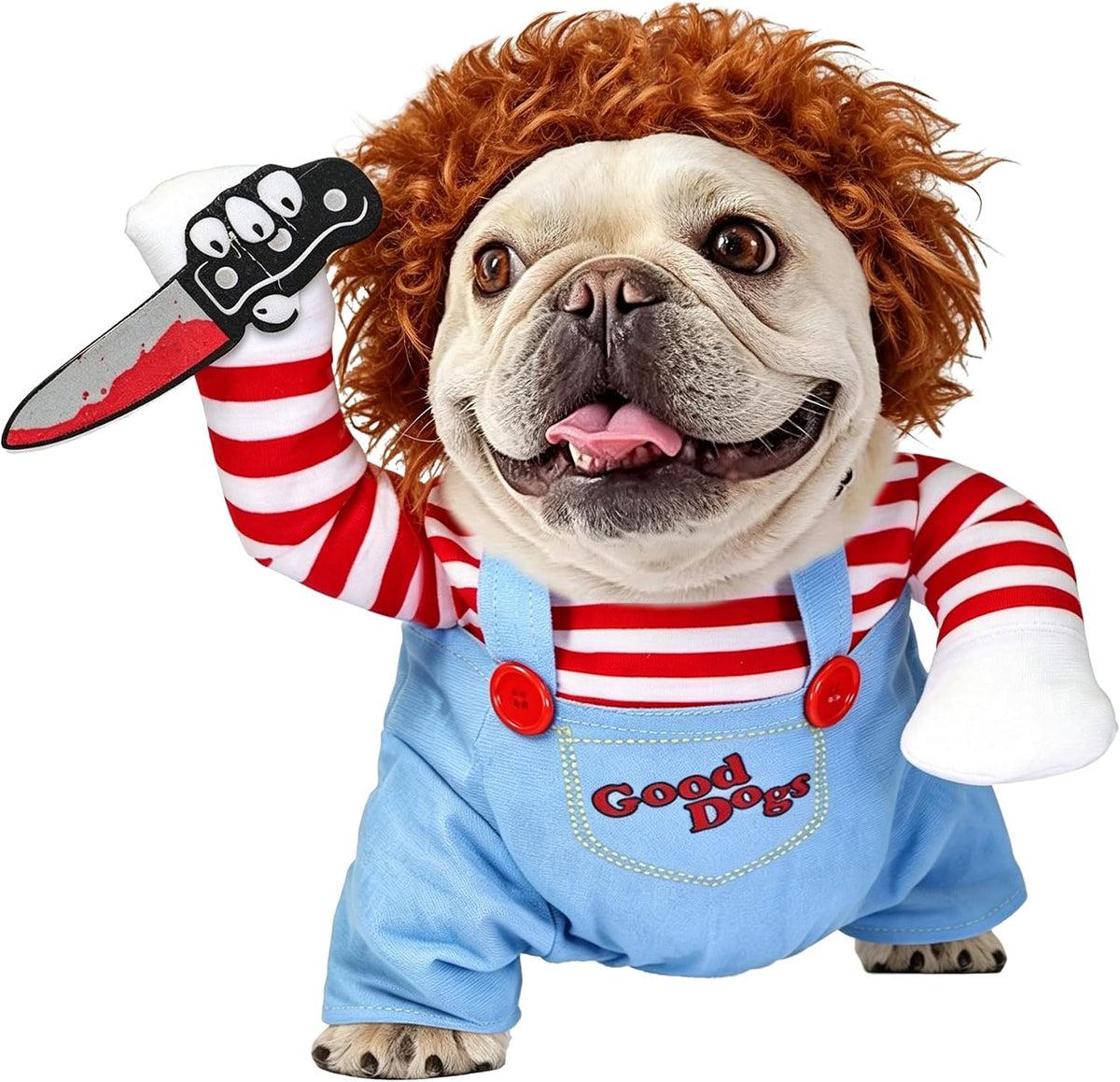 Dog Halloween Costumes, Funny Dog Killer Doll Costume with Wig and Knife, Adjustable Pet Halloween Cosplay Costume for Small Medium Large X-Large Dogs (Medium)
