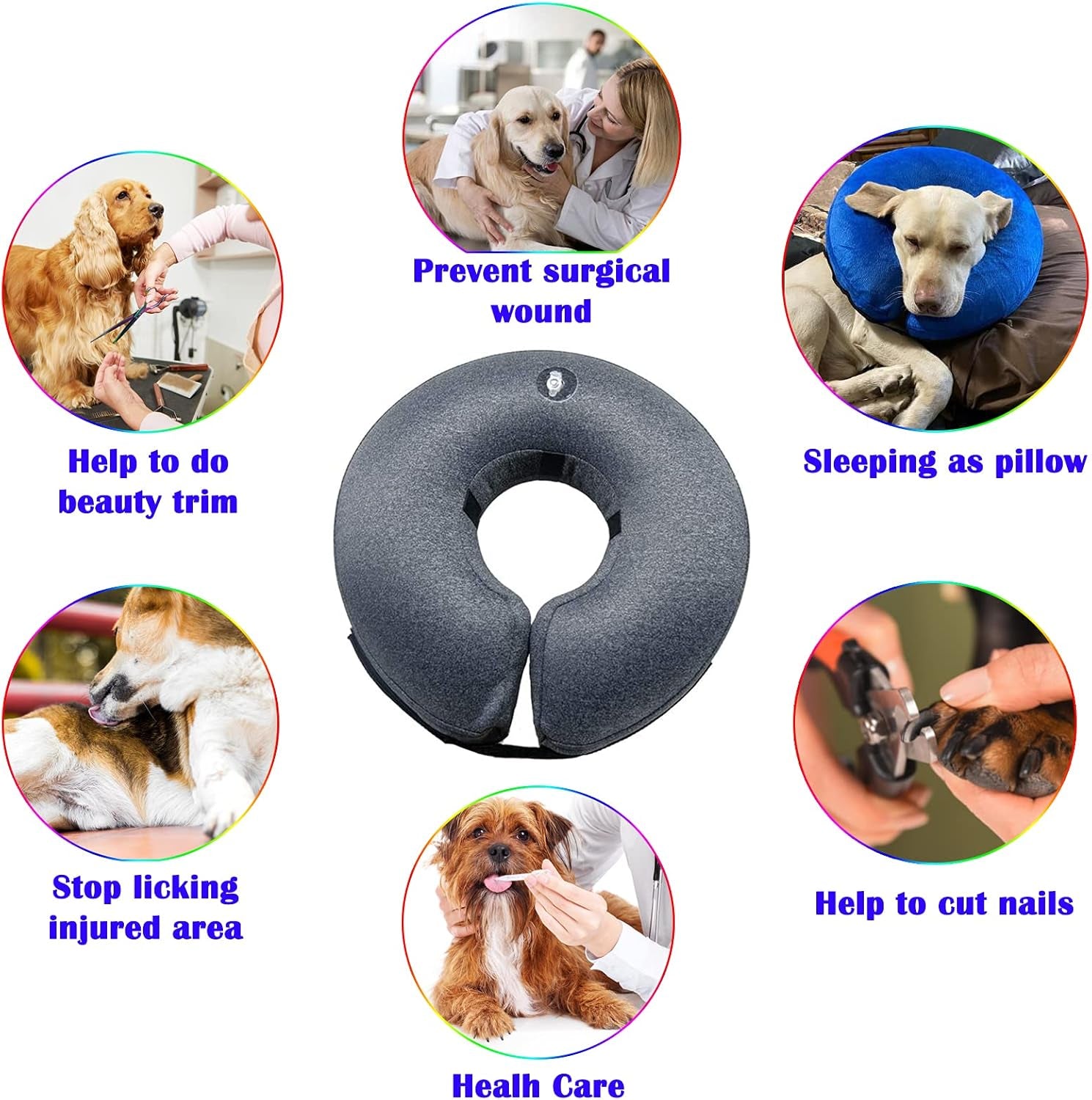 Katoggy Protective Inflatable Recovery Collar, Soft Blow-Up Dog Cone Collar, Pet Donut Cone Collar, Comfy Elizabethan Collar after Surgery for Large Dog to Prevent from Biting & Scratching